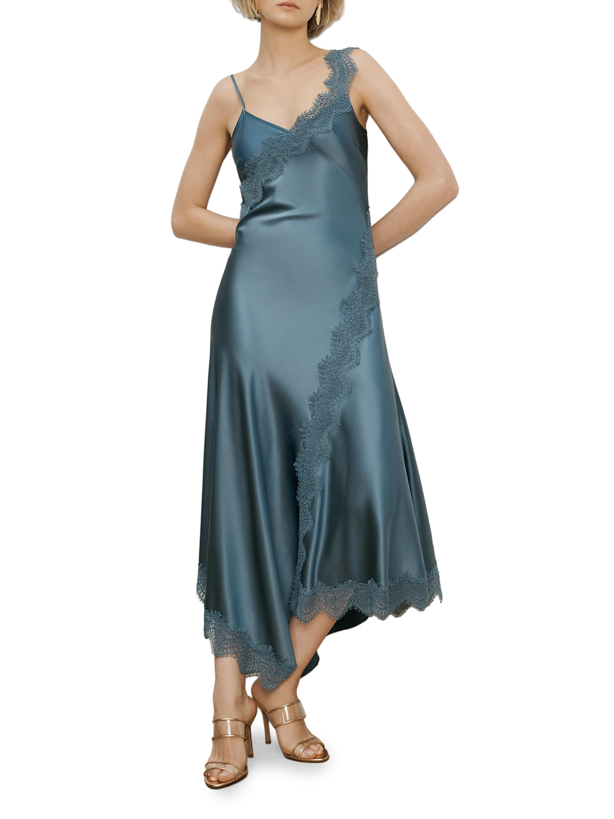 Veronica Beard Women's Vernon Asymmetric Lace-Trim Midi-Slipdress - Blue Steel | Thumbnail 2