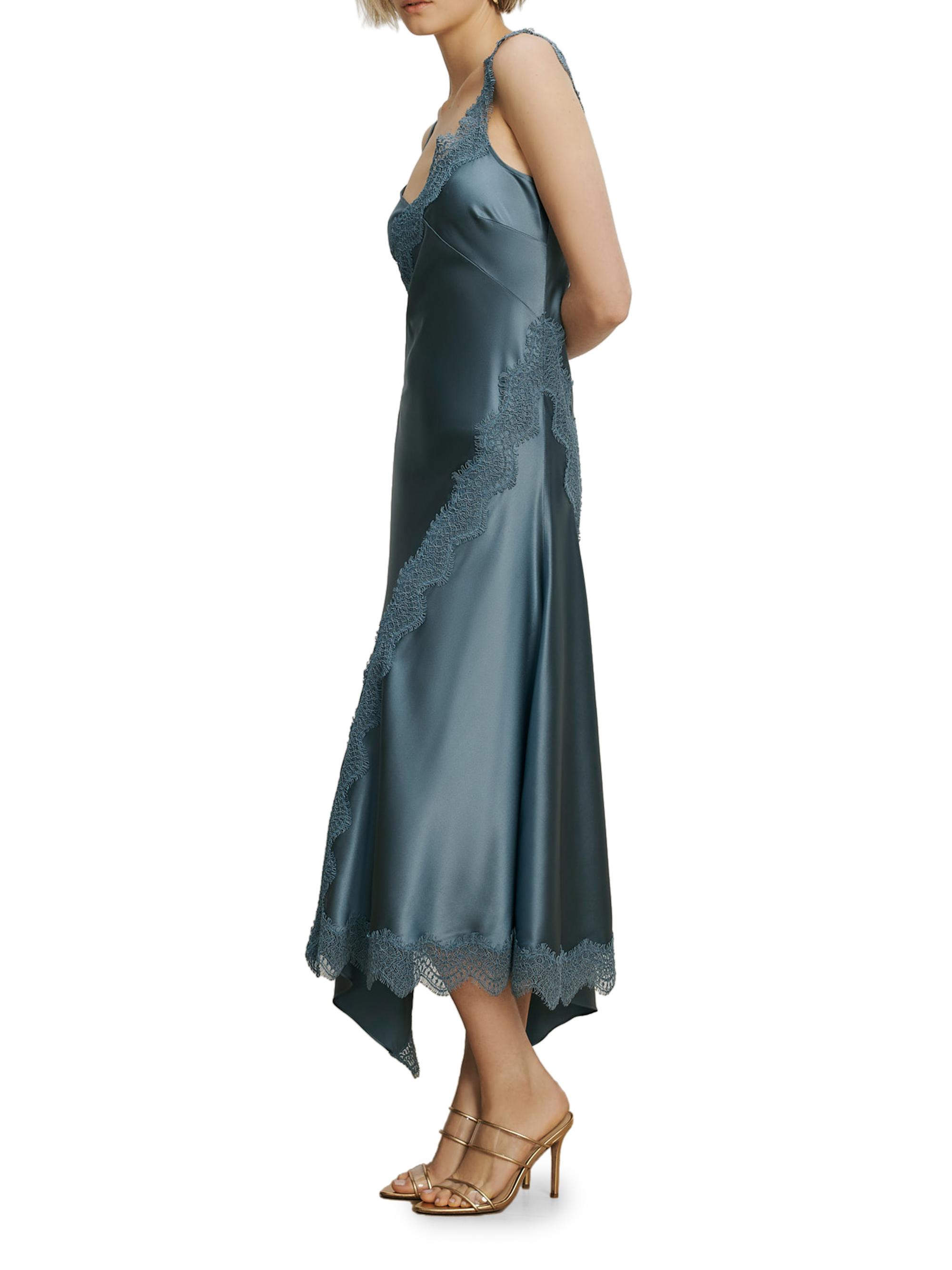 Veronica Beard Women's Vernon Asymmetric Lace-Trim Midi-Slipdress - Blue Steel | Thumbnail 3