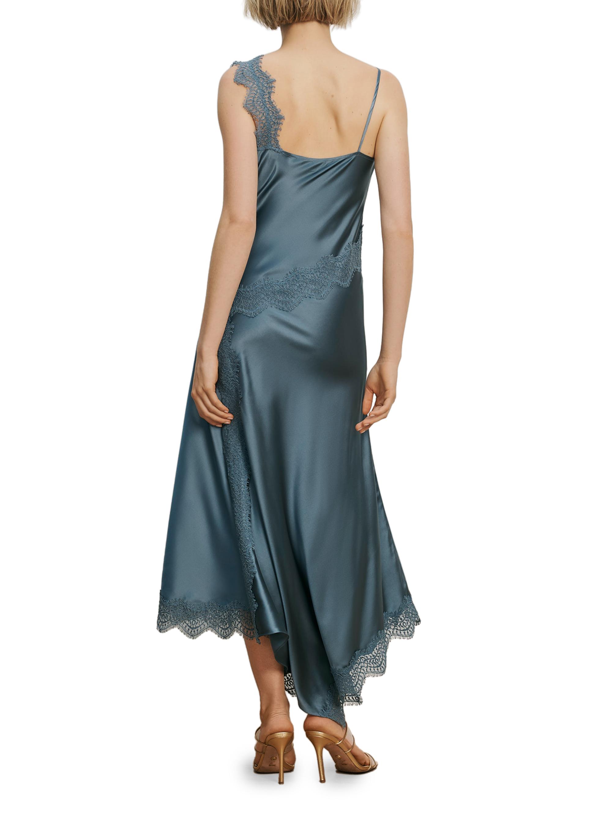 Veronica Beard Women's Vernon Asymmetric Lace-Trim Midi-Slipdress - Blue Steel | Thumbnail 4