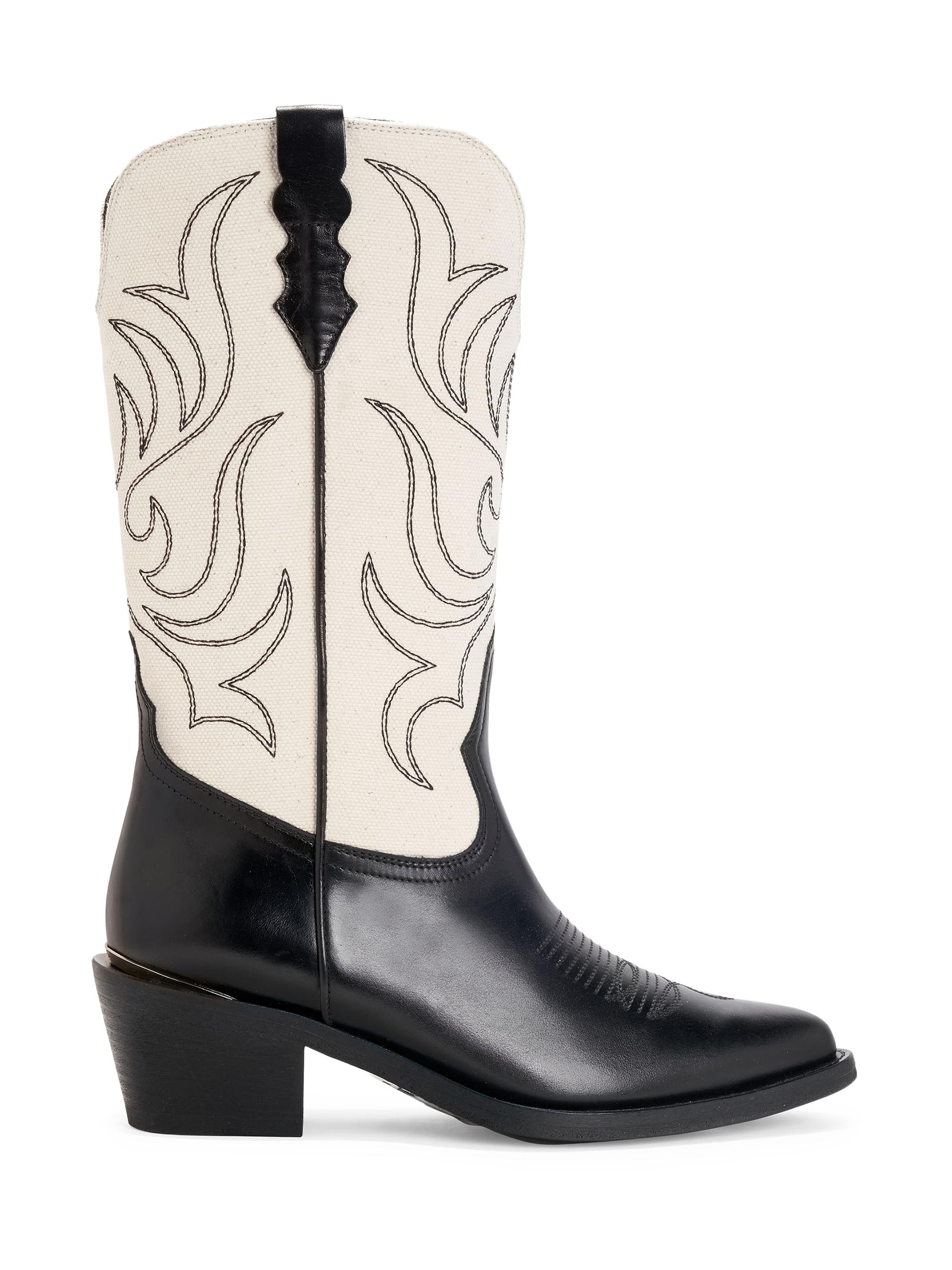 Partlow Women's Rowan 55MM Embroidered Leather Boots - Nero Ecru