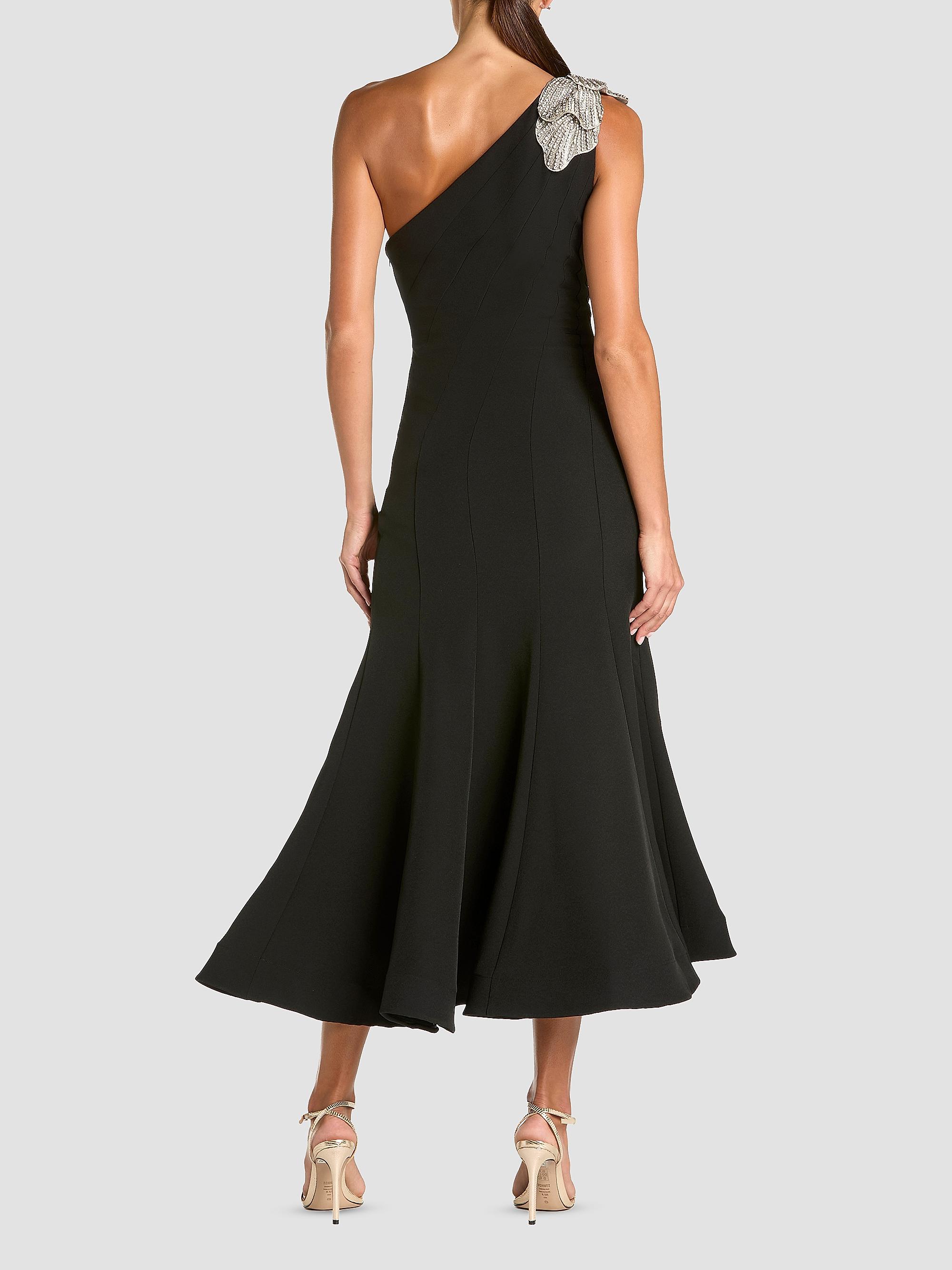 Mac Duggal Women's Petite One-Shoulder Mermaid Crepe Midi Dress - Black Petite 12 | Thumbnail 2