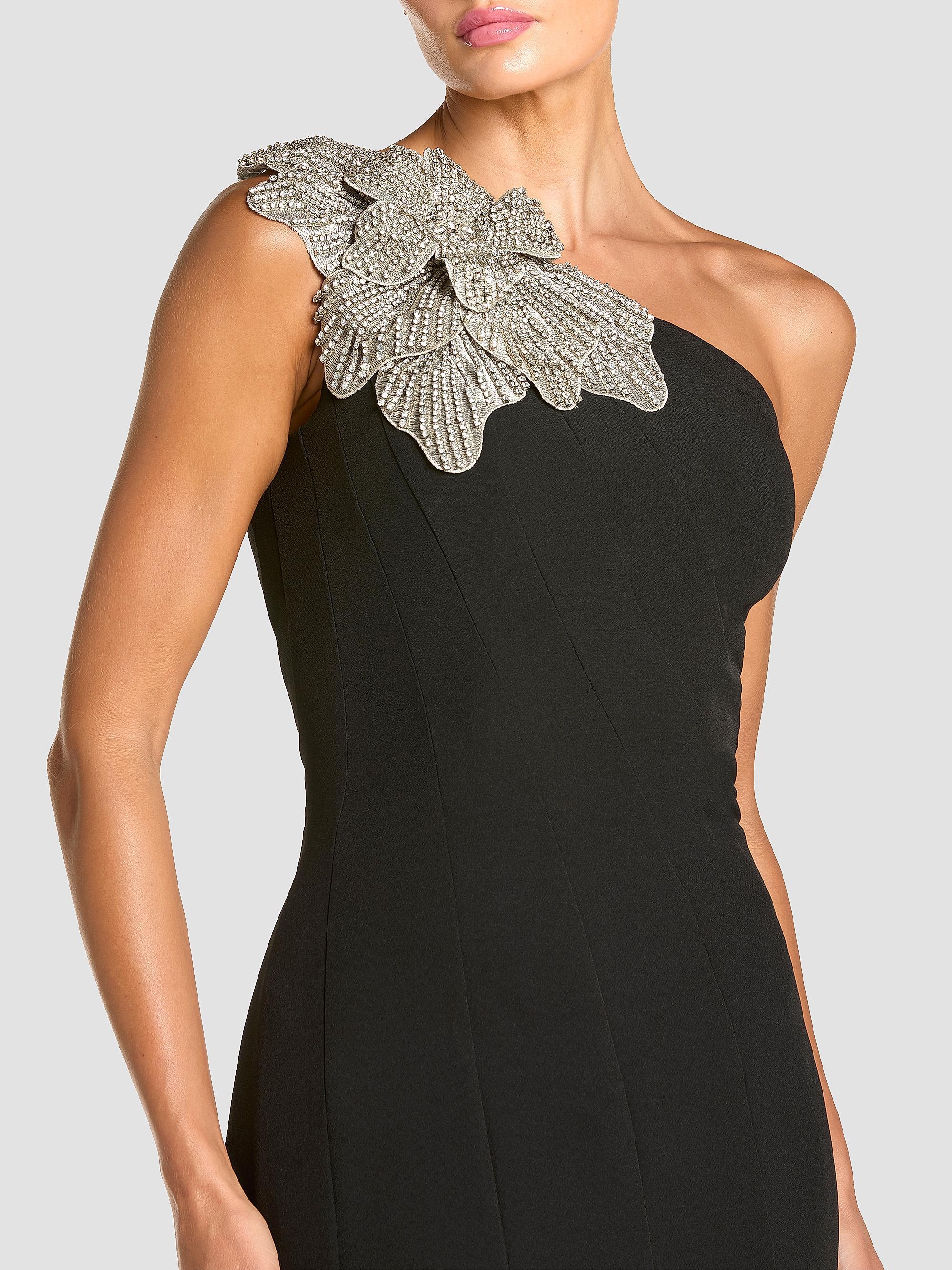 Mac Duggal Women's Petite One-Shoulder Mermaid Crepe Midi Dress - Black Petite 12 | Thumbnail 3