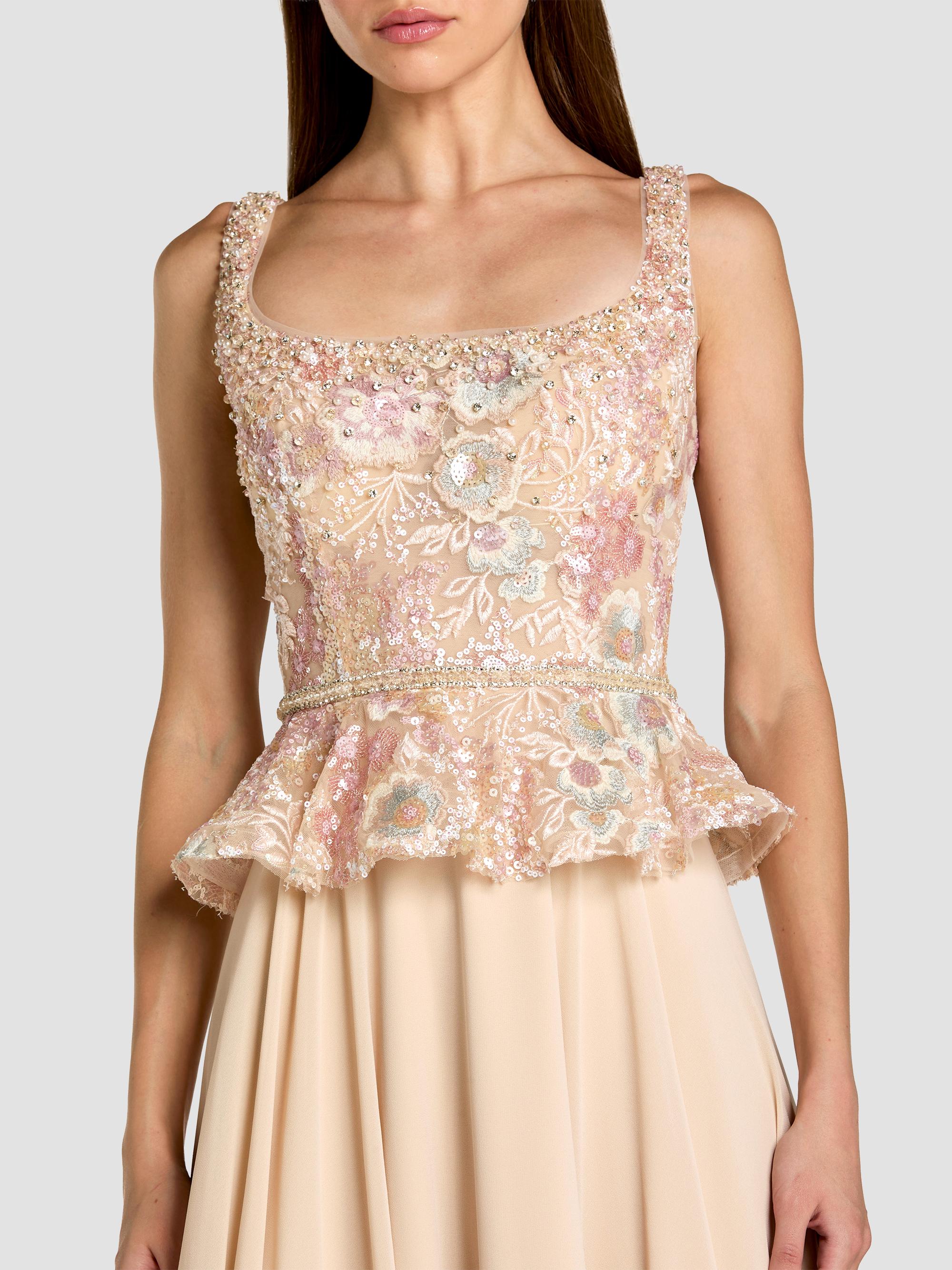 embroidered peplum dress Hand Embroidered Tulle Peplum Top With Sharara Pant: Pink Floral Design  Wedding Dress