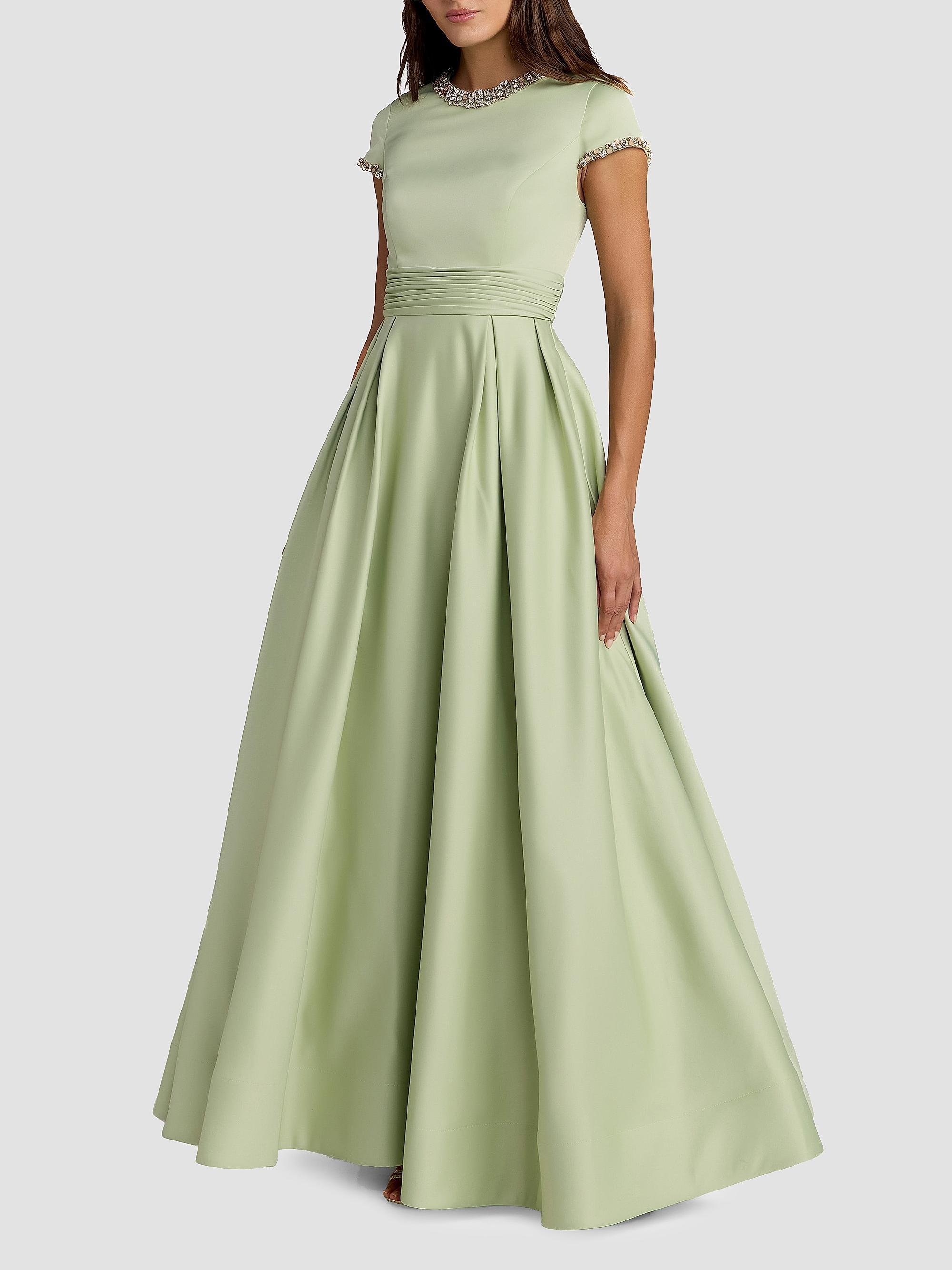 saks petite evening dresses Mac Duggal Women's Petite Embellished High Neck Long Sleeve A-Line Gown