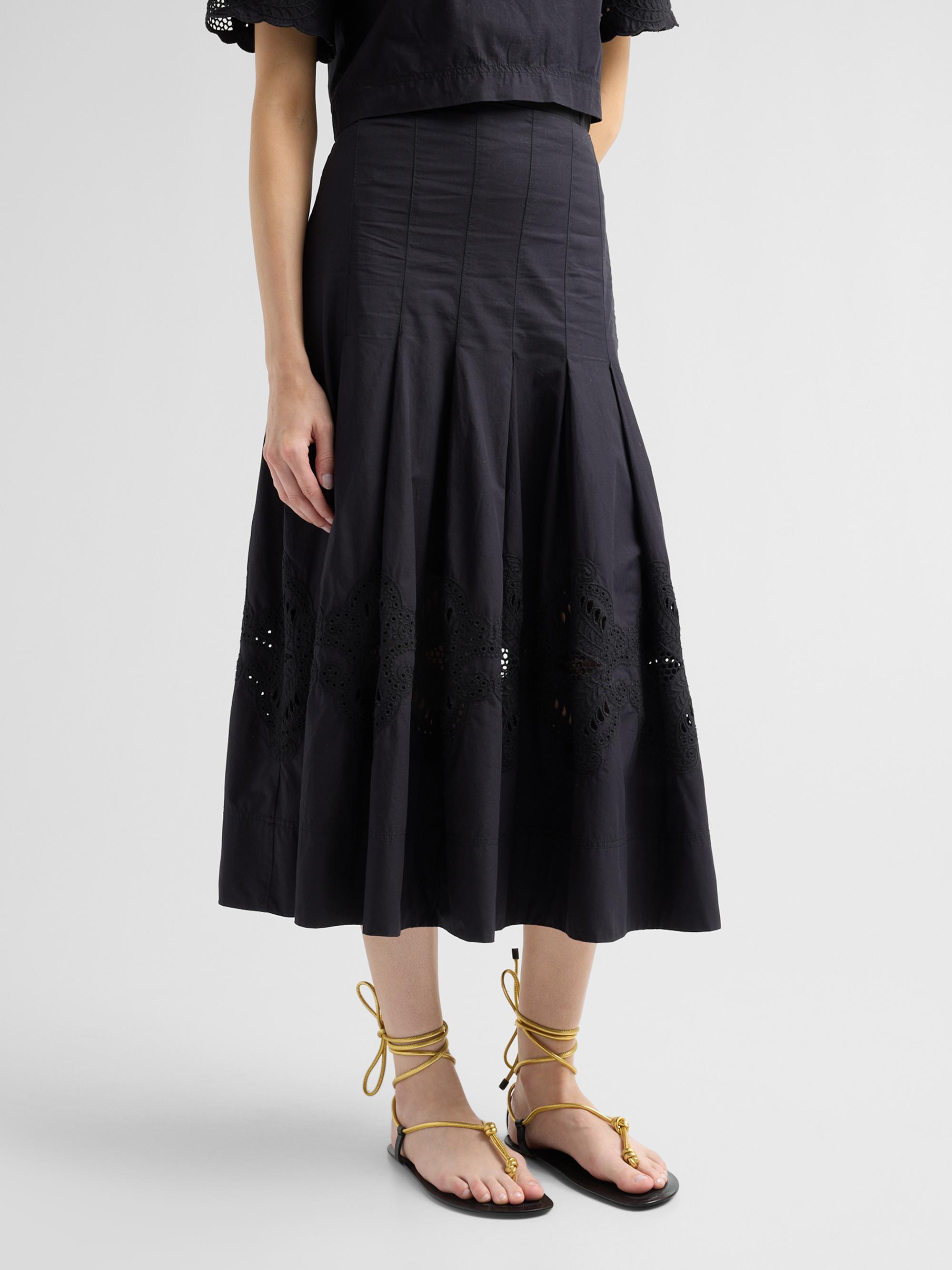 Veronica Beard Women's Fynnley Cotton Pleated Midi Skirt - Black | Thumbnail 4