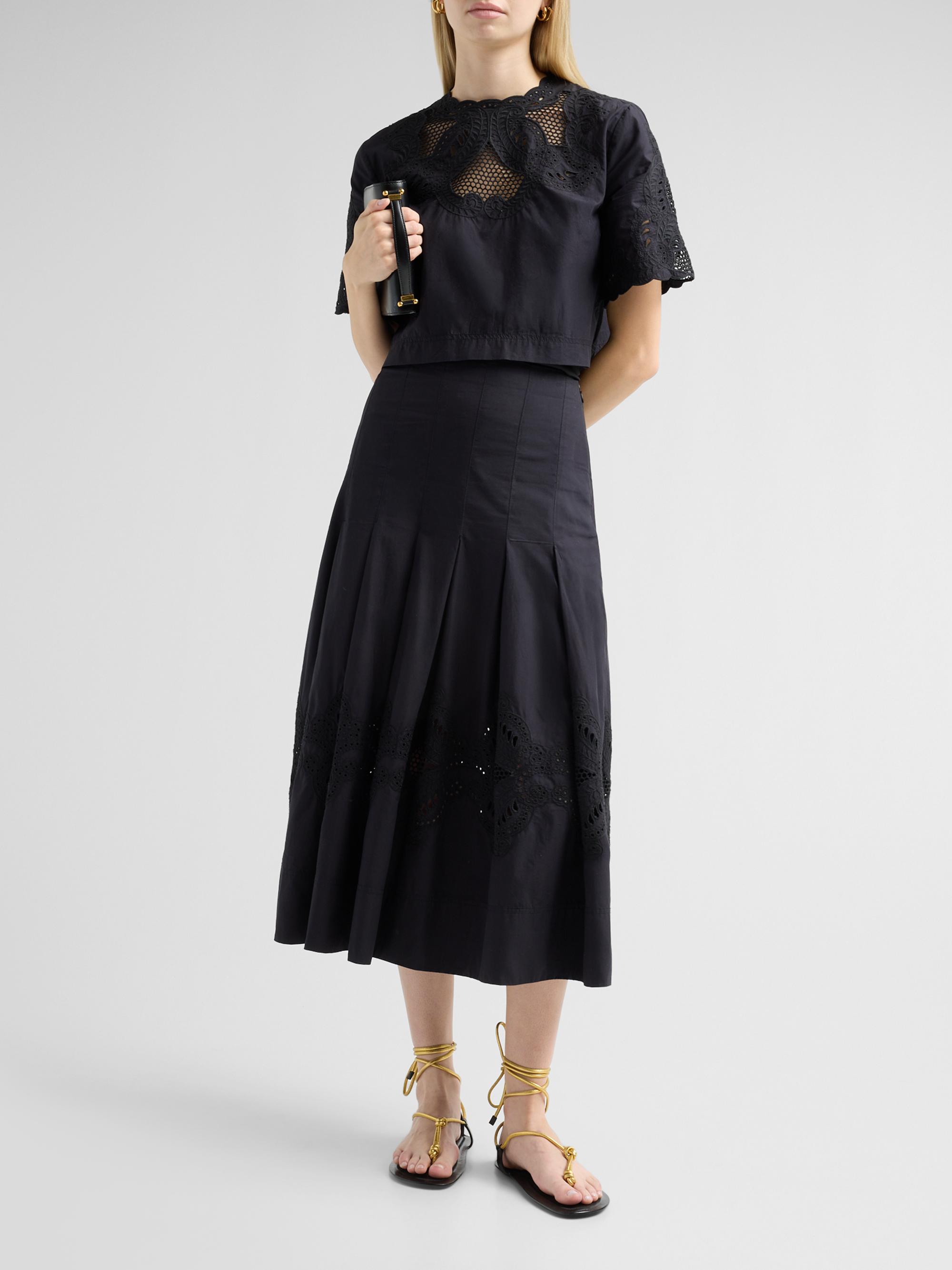 Veronica Beard Women's Fynnley Cotton Pleated Midi Skirt - Black | Thumbnail 2