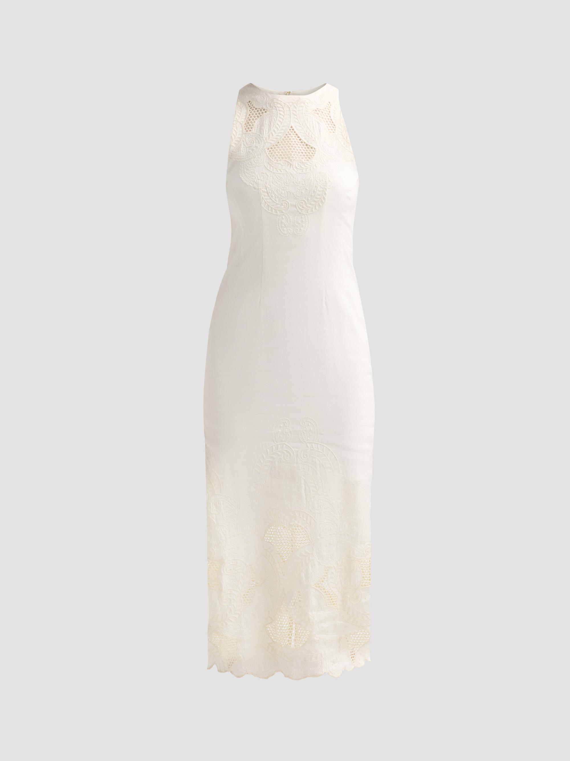 Veronica Beard Women's Upten Embroidered Linen-Blend Midi Dress - Dove | Thumbnail 6