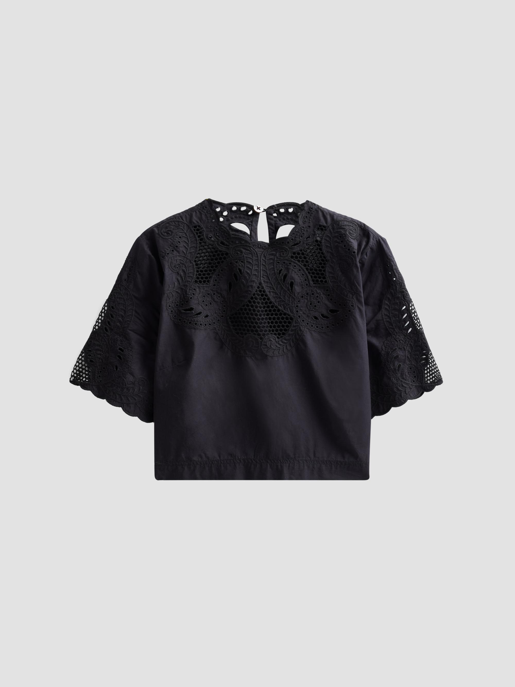 Veronica Beard Women's Errol Eyelet Cotton Crop Top - Black | Thumbnail 6