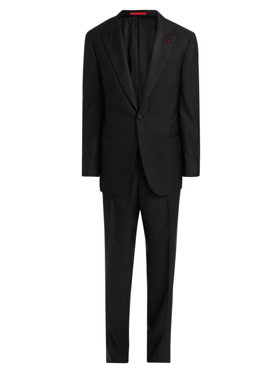 Isaia Men's Peak-lapel Wool Tuxedo In Black