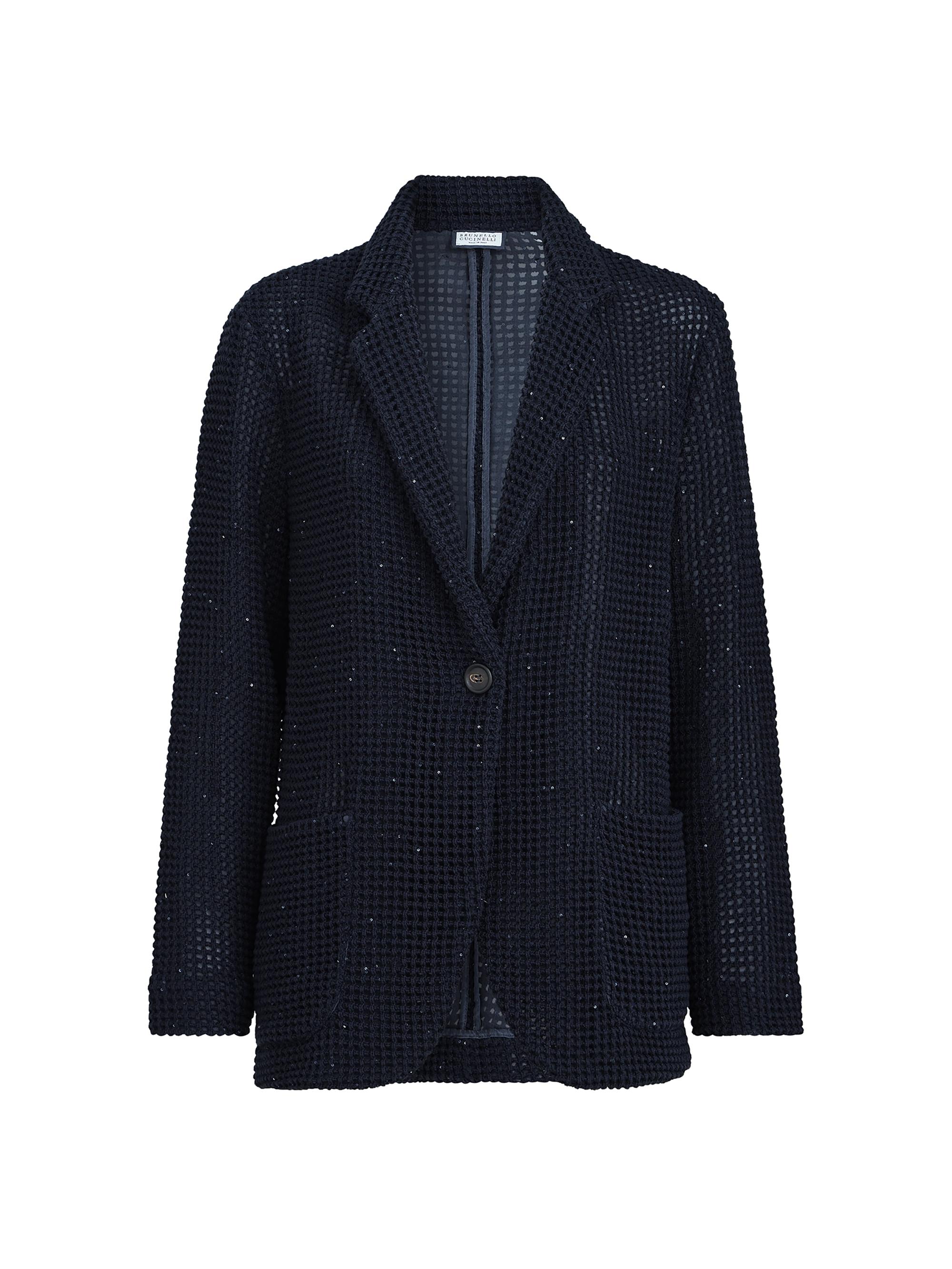 Brunello Cucinelli Women's Cotton Diamond Yarn Net Knit Blazer - Blue
