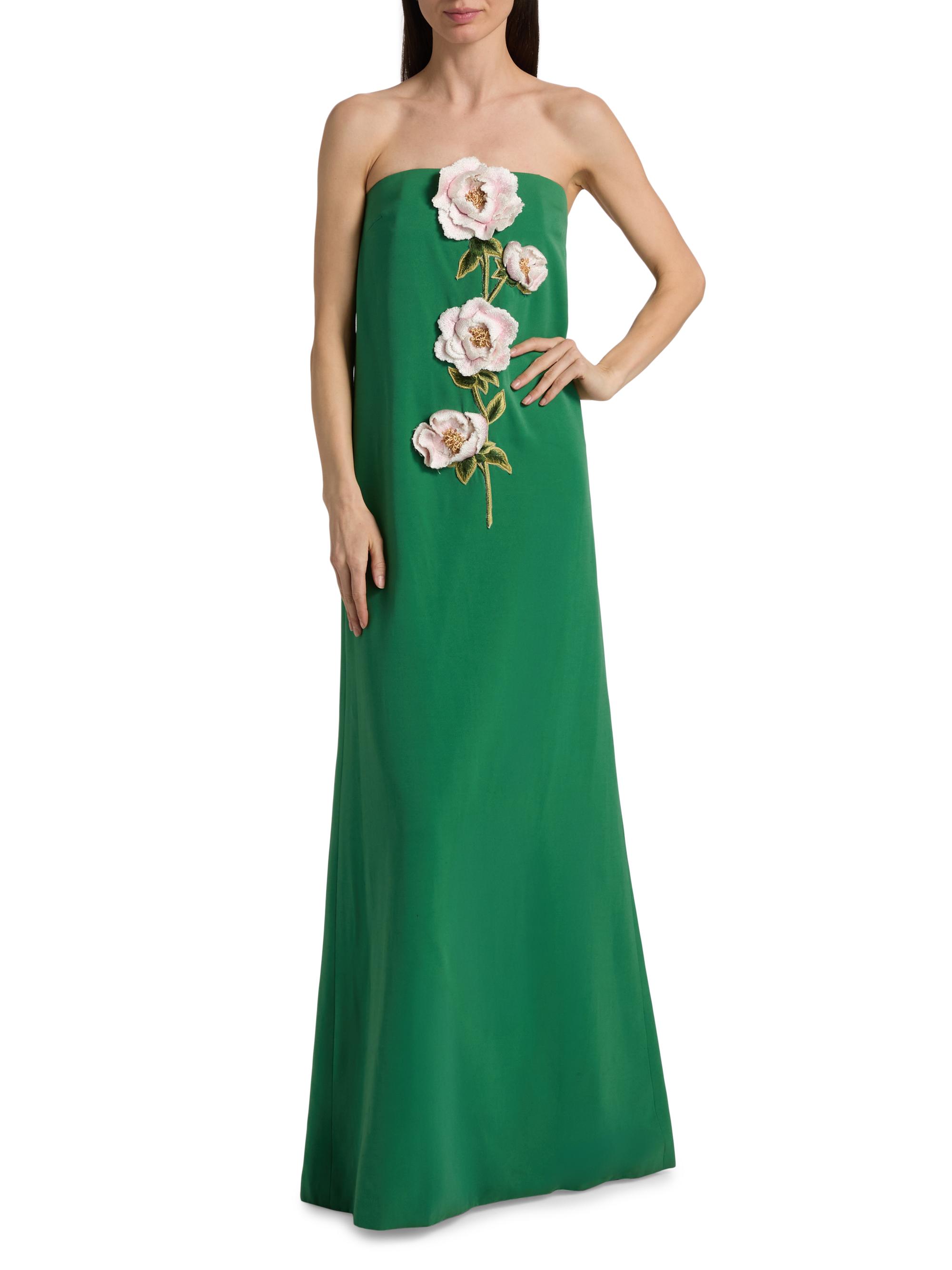 Lela Rose Women's 3D Peony-Embroidered Faille Gown - Fern Pink | Thumbnail 3