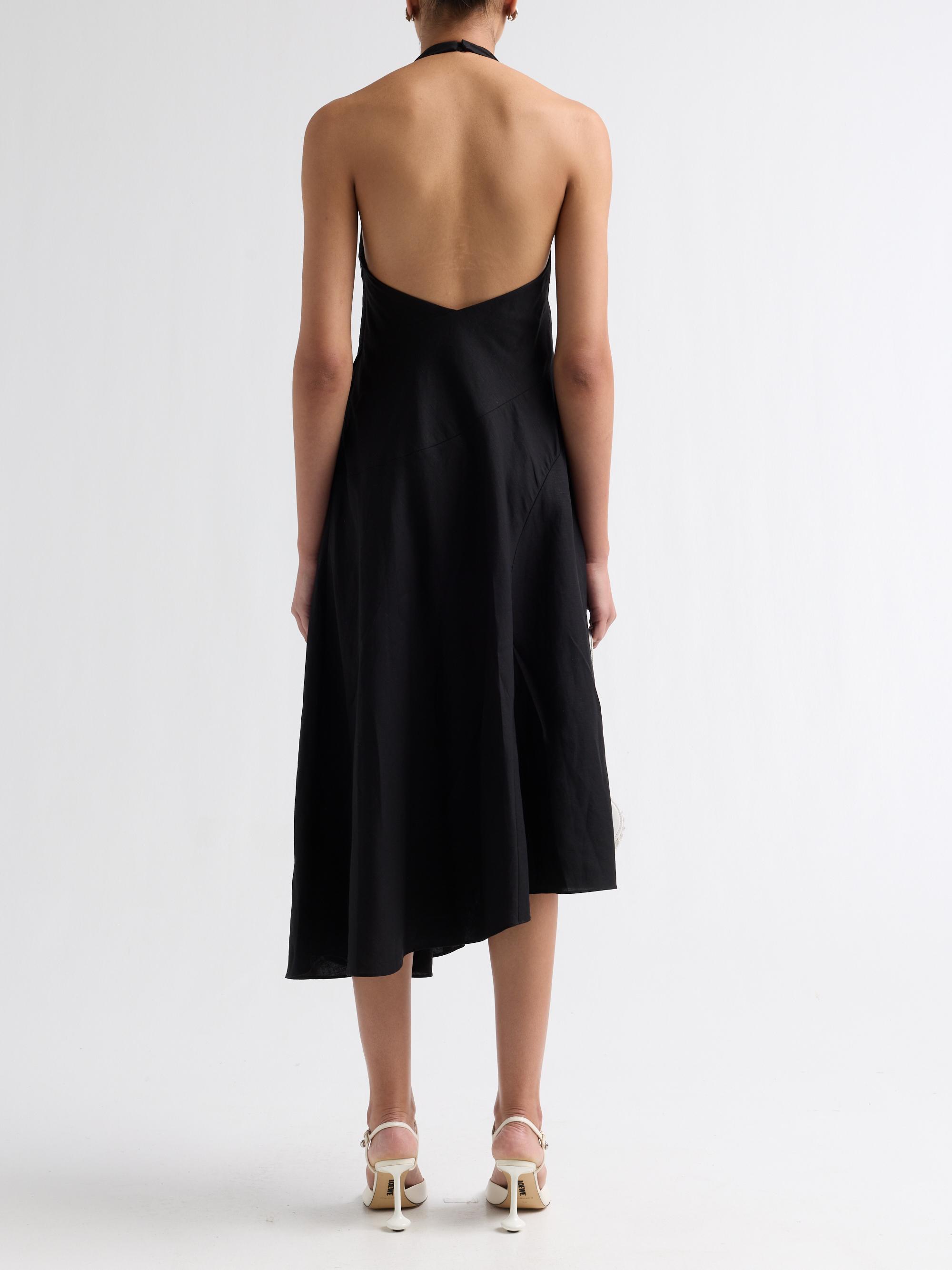 celandine linen blend smocked halter midi dress A.L.C. Women's Celina Linen-Blend Midi-Dress - Black Halter neck