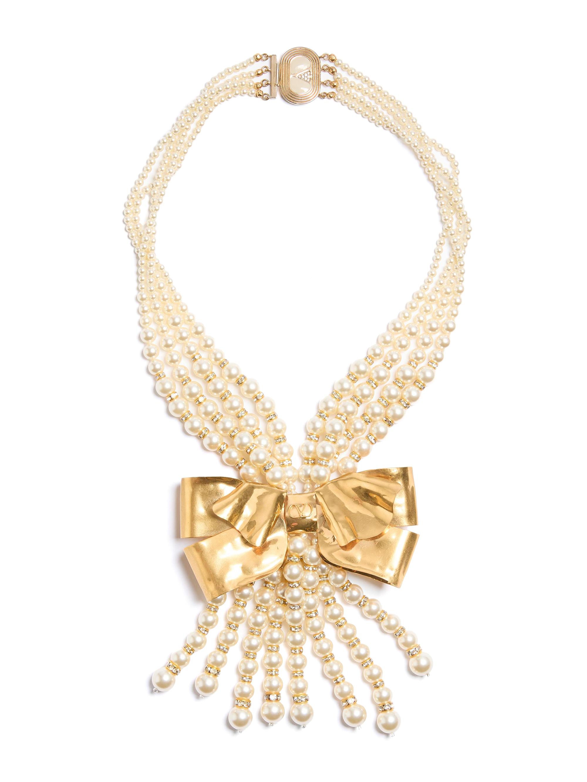 Valentino Garavani Women's Trop Chou Necklace in Metal, Enamel, Pearls, and Crystals - Antique Brass