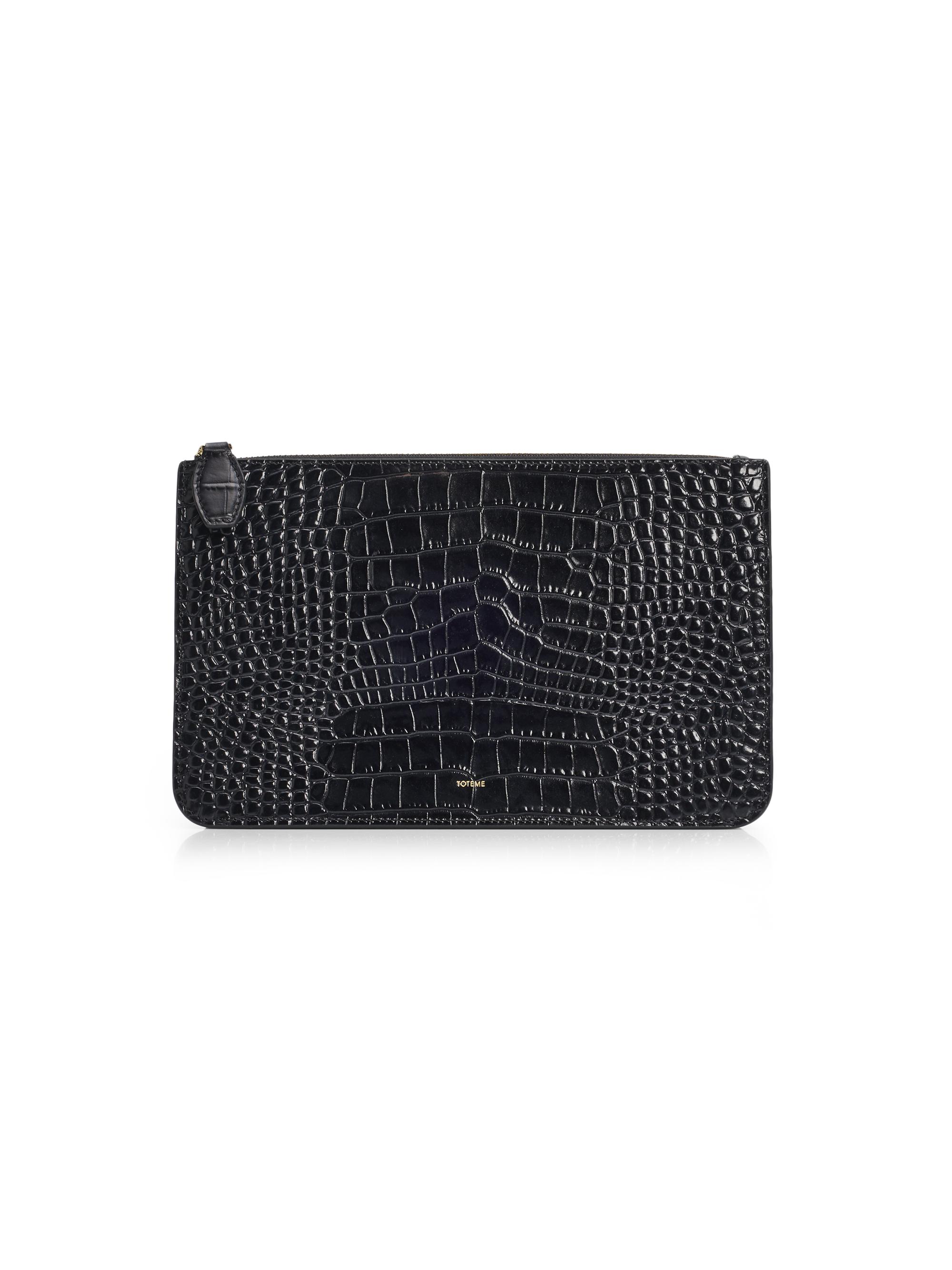 Toteme Women's Threefold Croc-Embossed Leather Clutch - Dark Green
