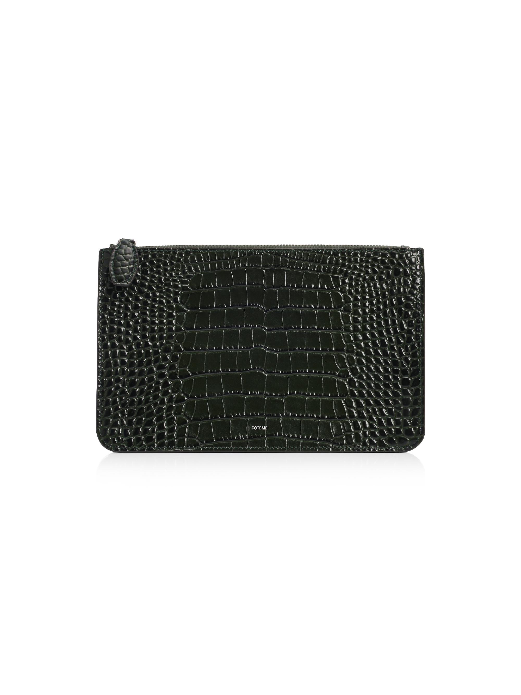 Toteme Women's Threefold Croc-Embossed Leather Clutch - Dark Green