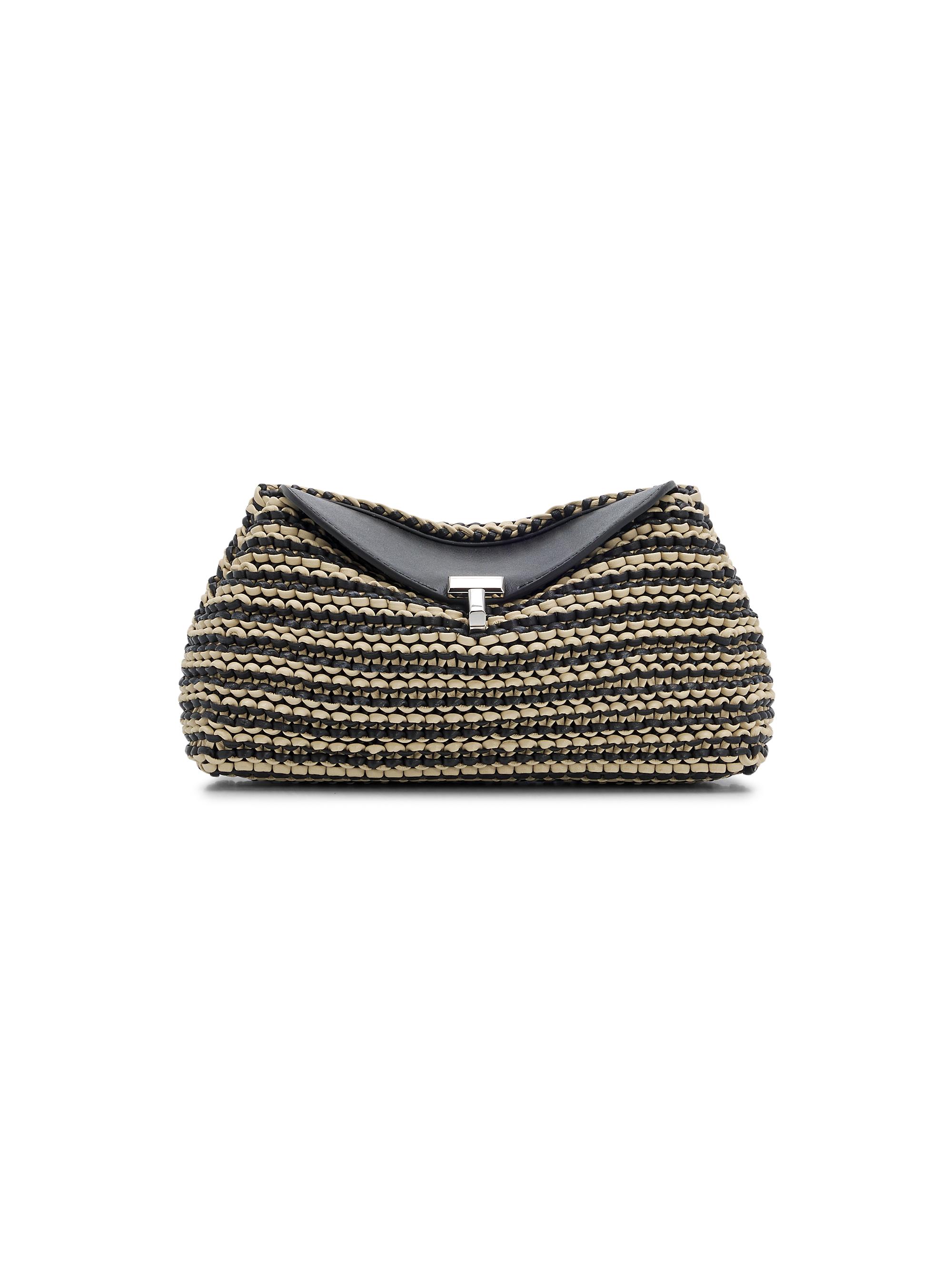 Toteme Women's Mini T-Lock Woven-Leather Clutch - Black Sand