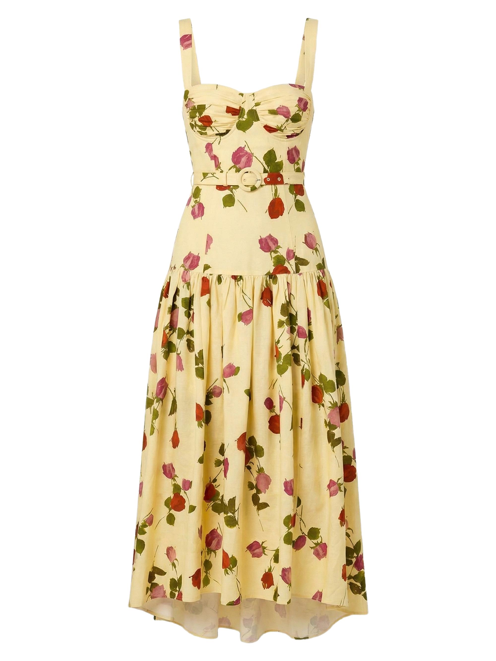 Nicholas the Label Women's Drenica Floral Drop-Waist Linen-Blend Midi-Dress - Fallen Roses