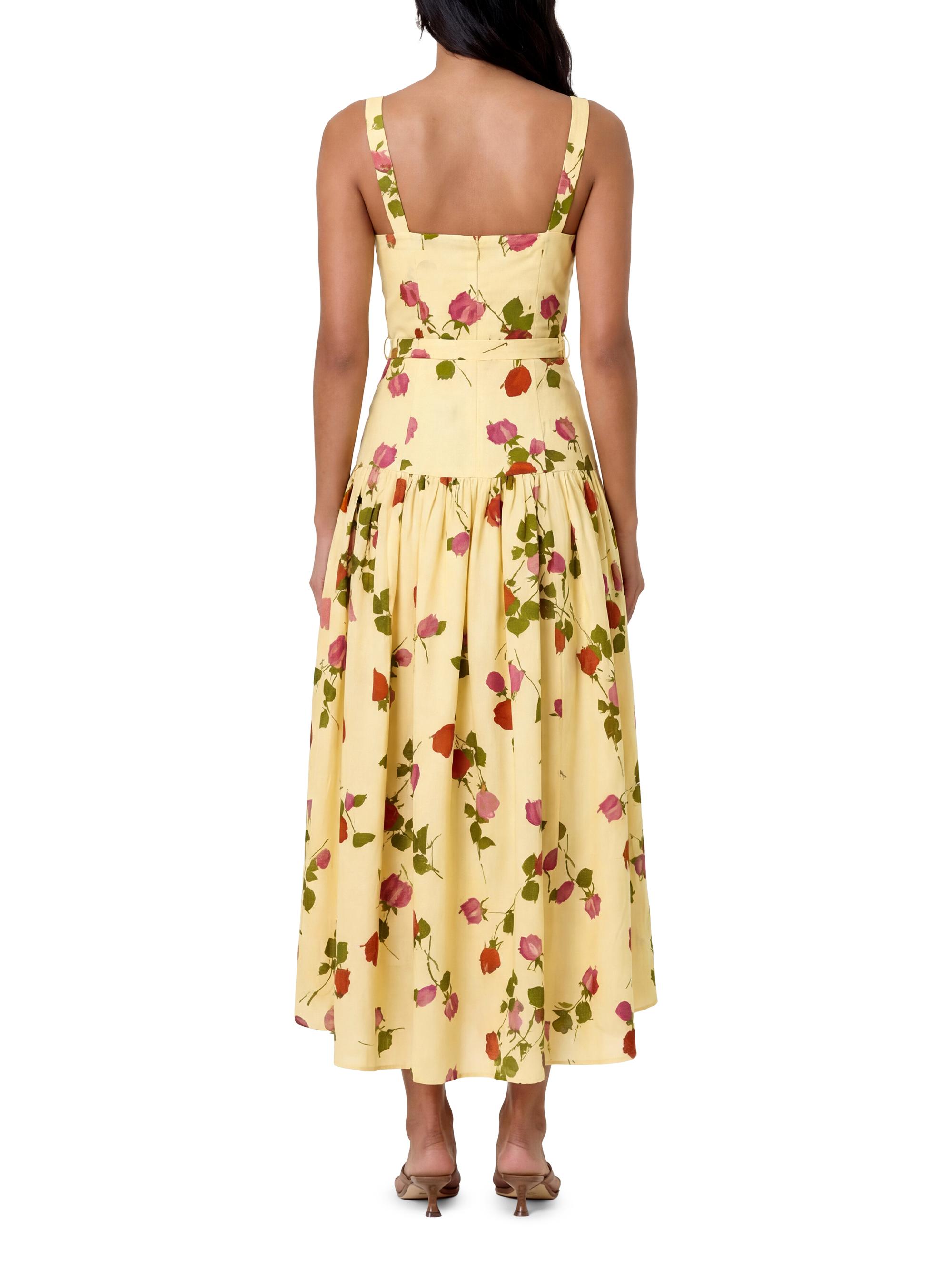 nicholas drenica drop waist corset midi dress NICHOLAS Drenica Drop Waist Corset Midi Dress in Martos Print Black