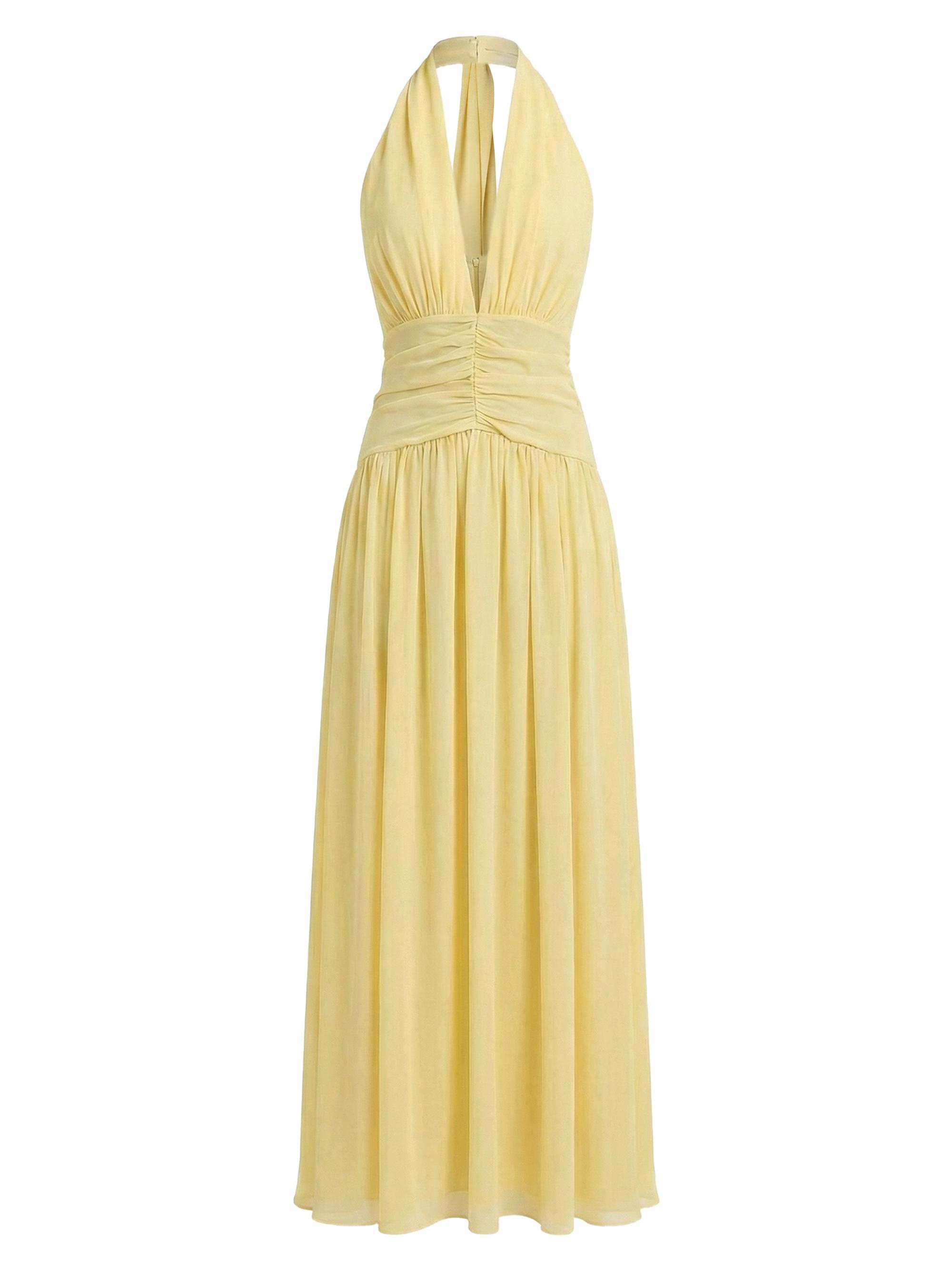 Nicholas the Label Women's Arella Pleated Scarf-Detail Georgette Maxi Dress - Lemon