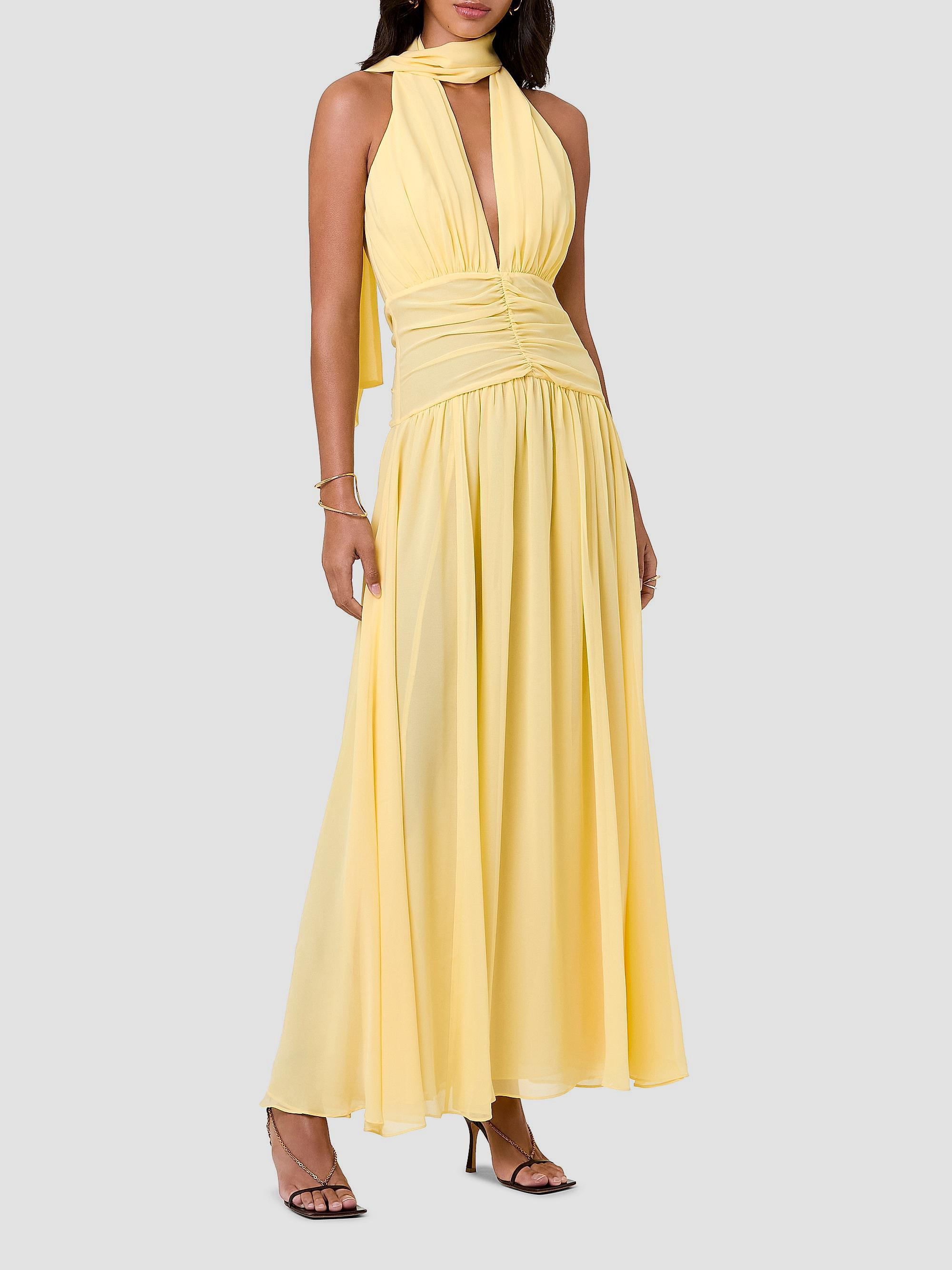 Nicholas the Label Arella Pleated Scarf-Detail Georgette Maxi