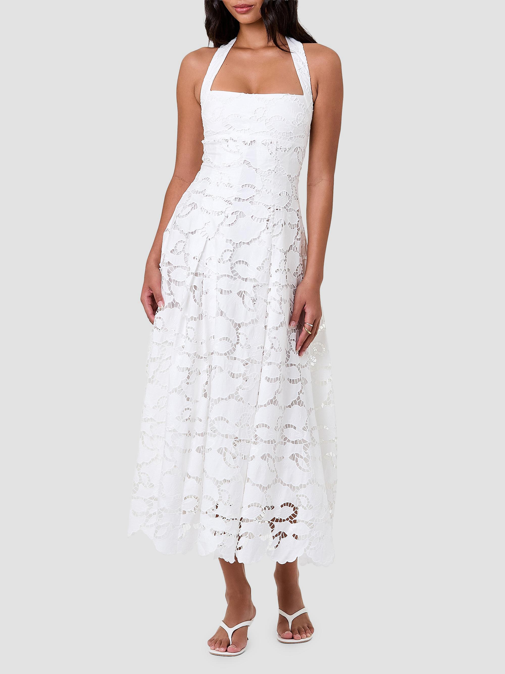 kenzie formal lattice midi dress NICHOLAS Elisabeth Cotton Broderie Lace Halter Midi-Dress - Ivory Web Collection: Bahamas