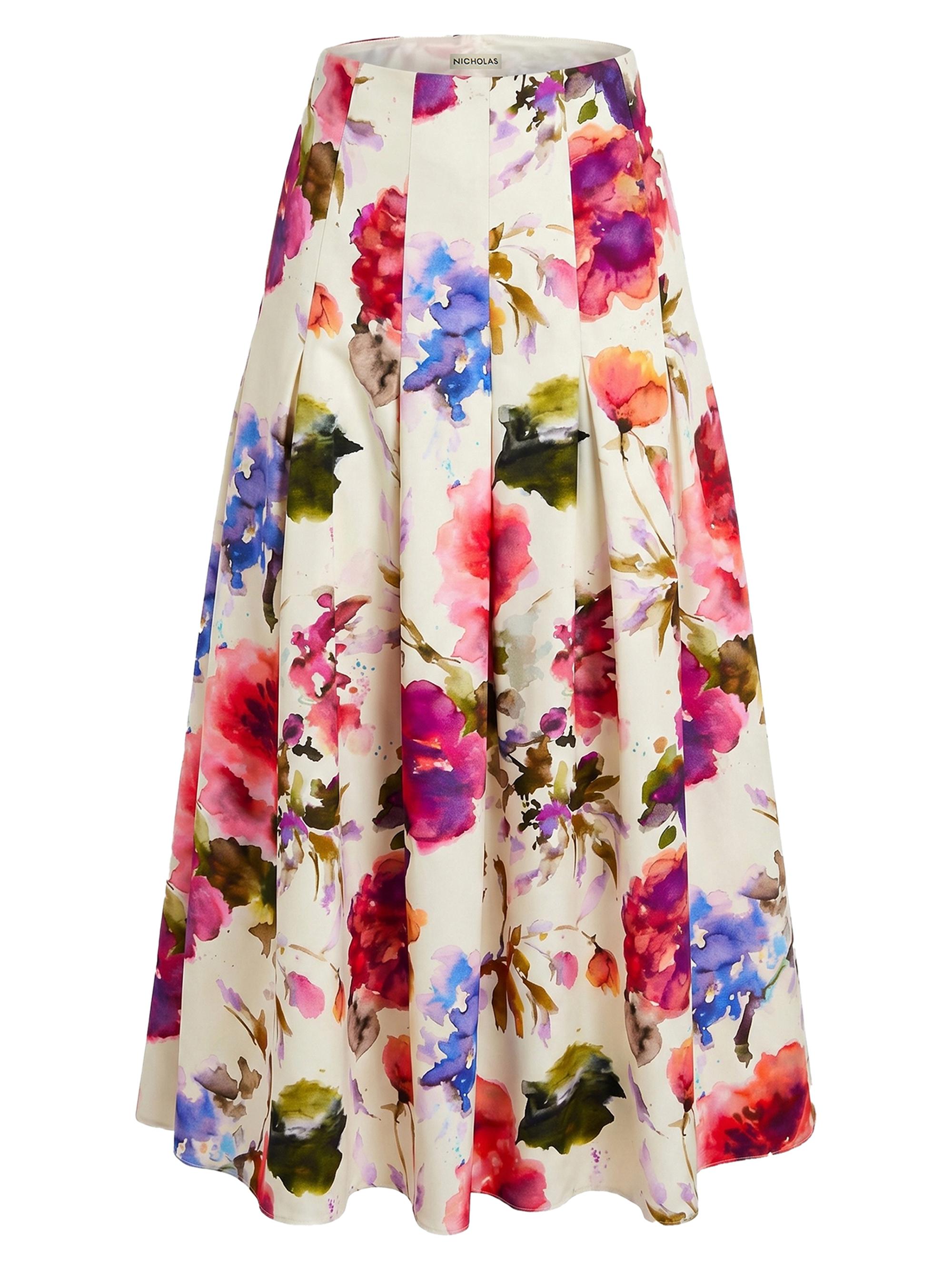 Nicholas the Label Women's Jordana Floral Pleated Waist Midi-Skirt - Watercolor Flora