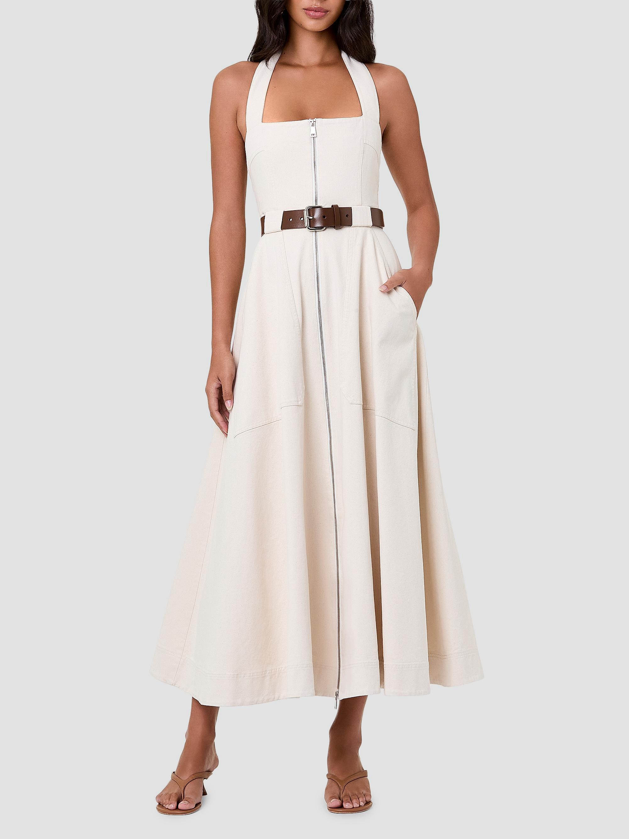NICHOLAS Anastasia Cotton Zip-Front Belted Midi-Dress | Saks Fifth