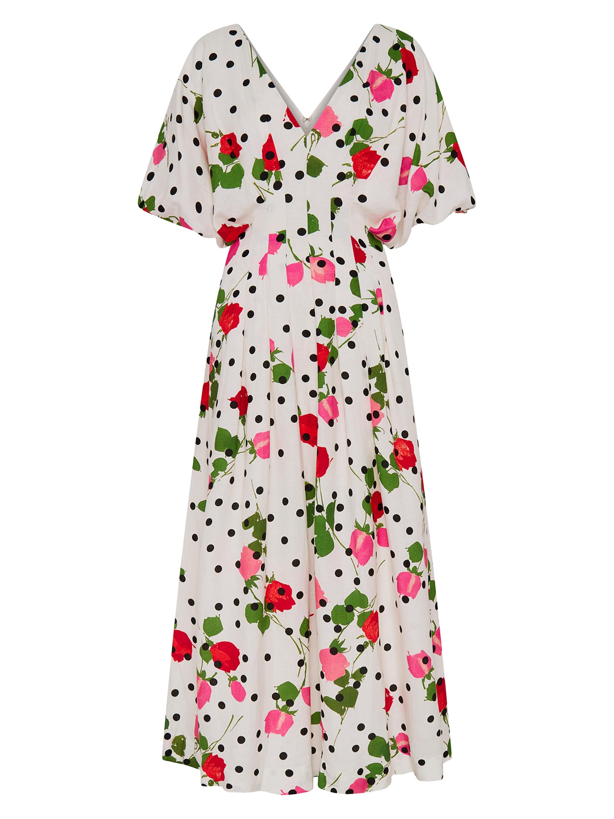 Nicholas the Label Women's Vicky Polka Dot & Floral A-Line Midi-Dress - Polka Dot Rose