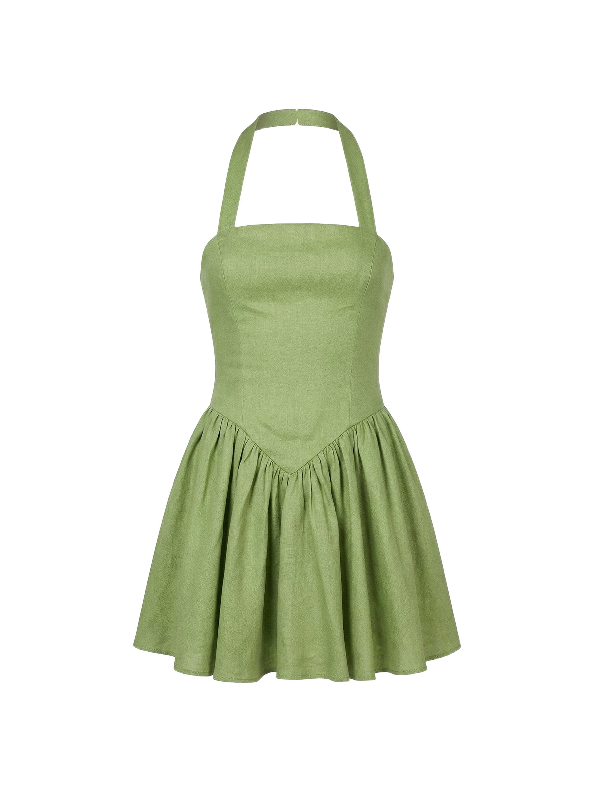 Nicholas the Label Women's Amalie Halterneck Linen Drop-Waist Minidress - Cactus