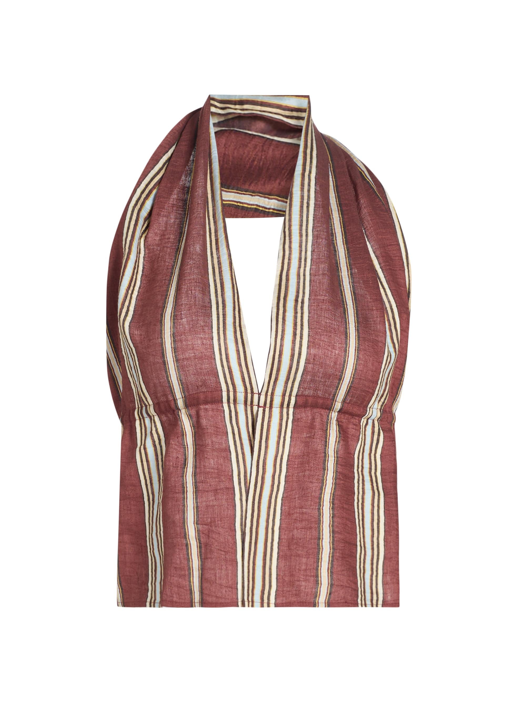 A.L.C. Women's Kaia Striped Linen-Blend Halterneck Top - Brunette Multi