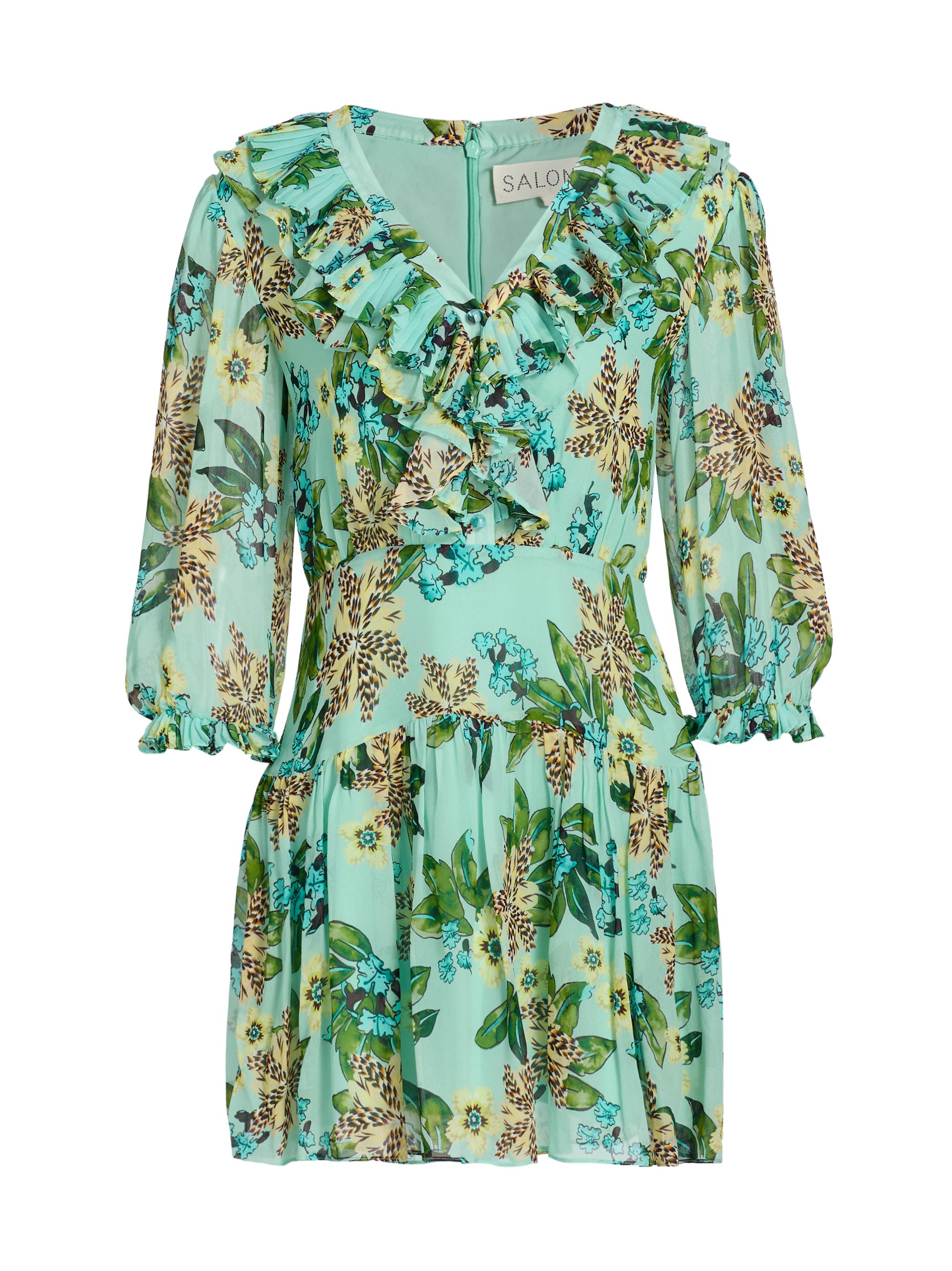 Saloni Women's Susie Floral Ruffled Georgette Minidress - Fiori Mint