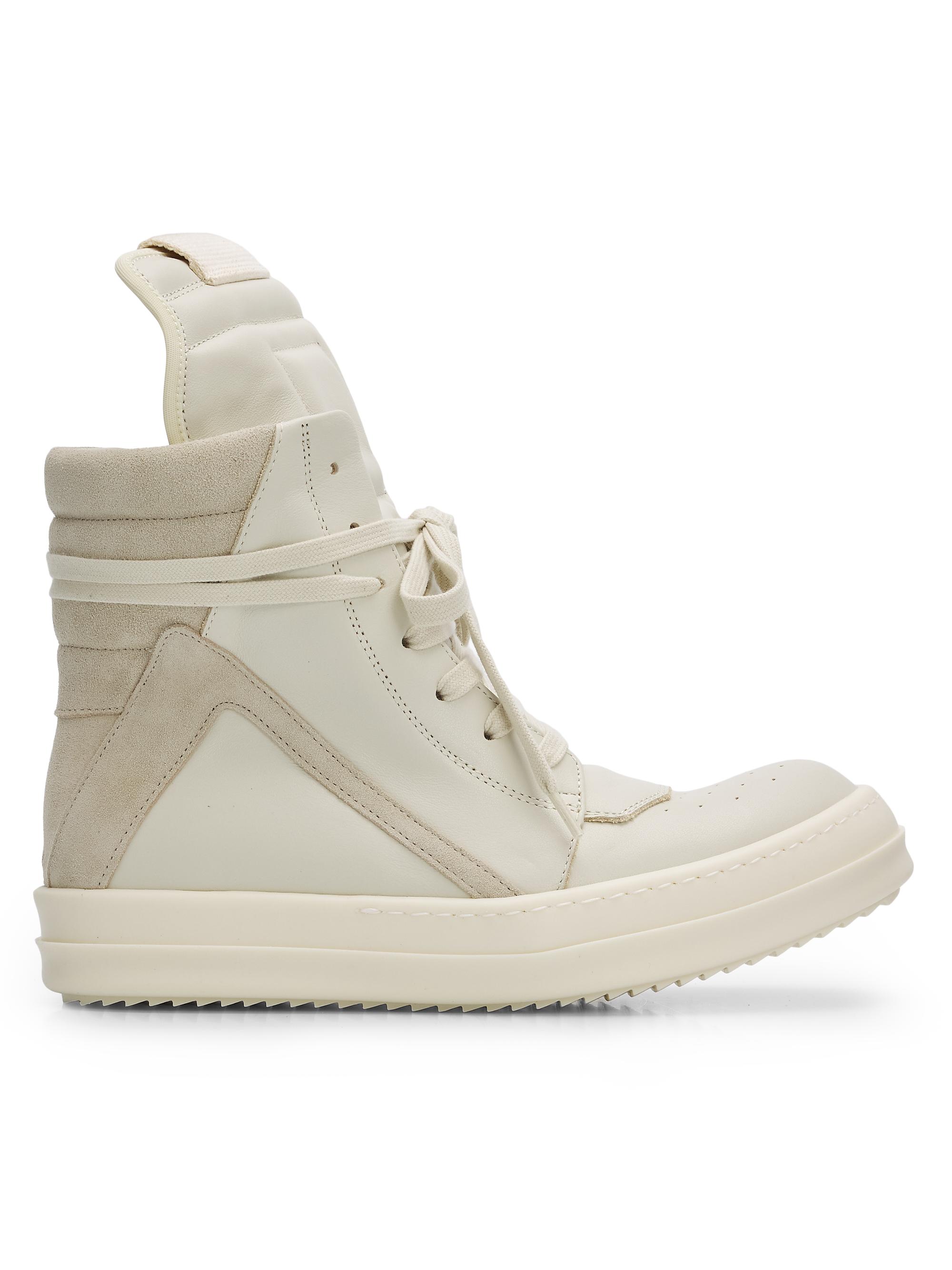 Rick Owens Women's Geobasket Leather High-Top Sneakers - Dirty Milk Pearl