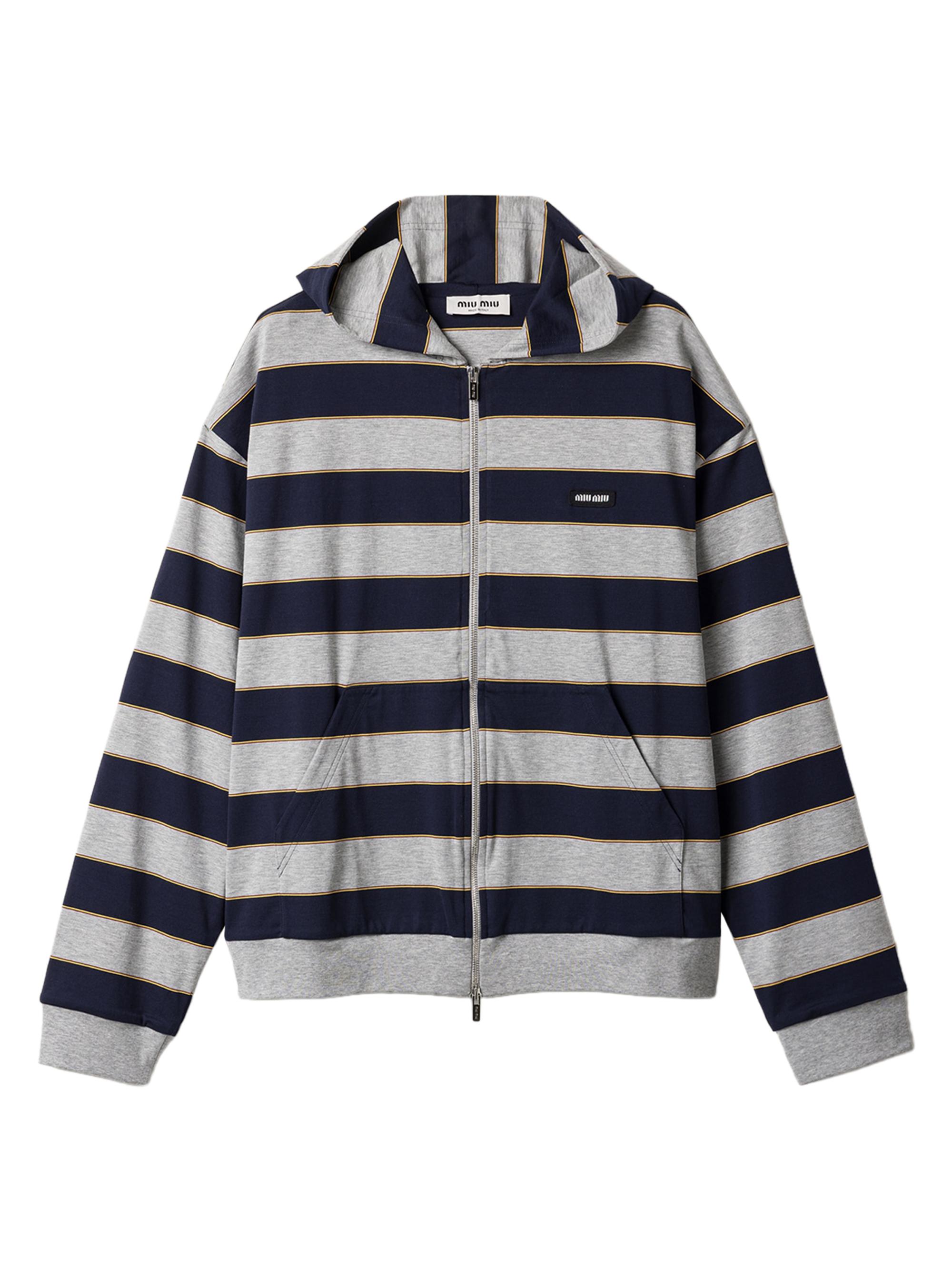 Miu Miu Women's Striped Jersey Hoodie - Blue Multi