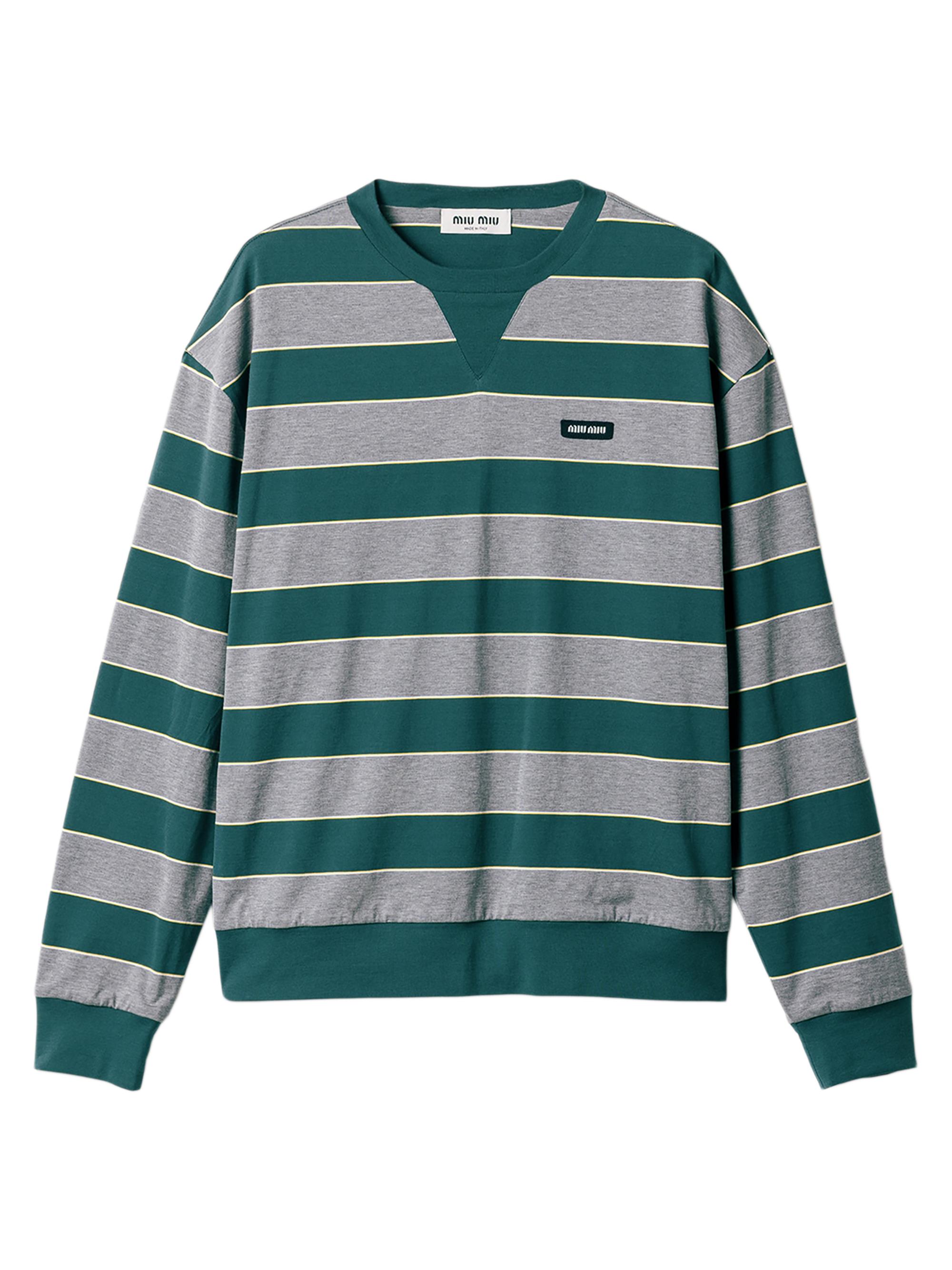 Miu Miu Women's Striped Jersey Sweatshirt - Green