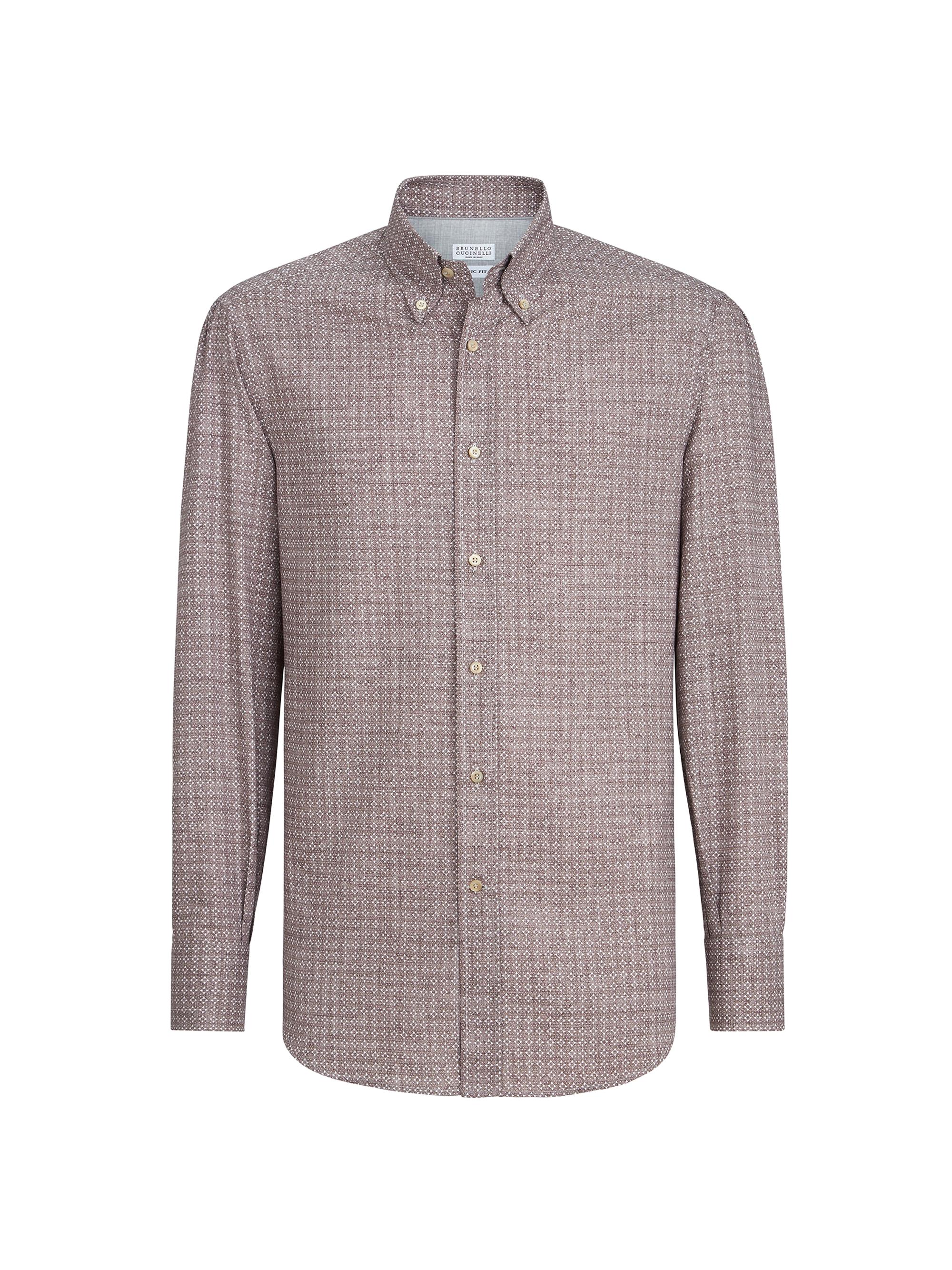 Brunello Cucinelli Textured Stripe Linen Easy Fit Shirt with Chest