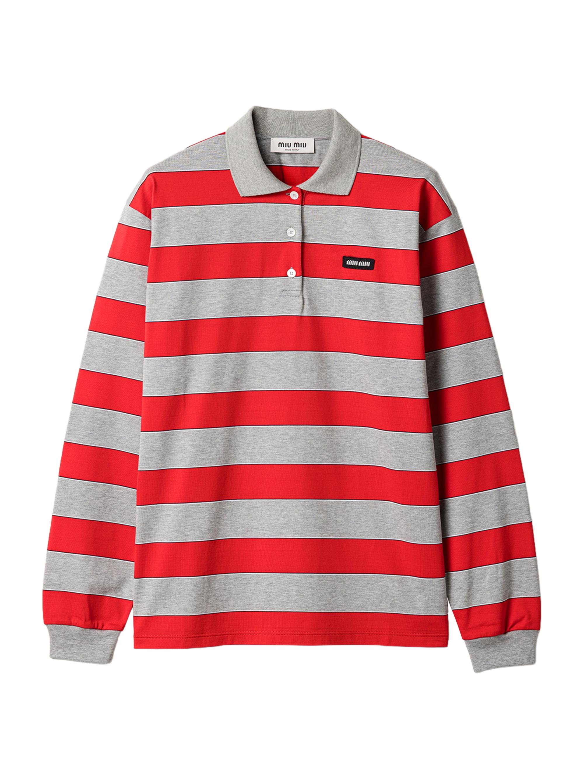 Miu Miu Women's Striped Jersey Polo Shirt - Red