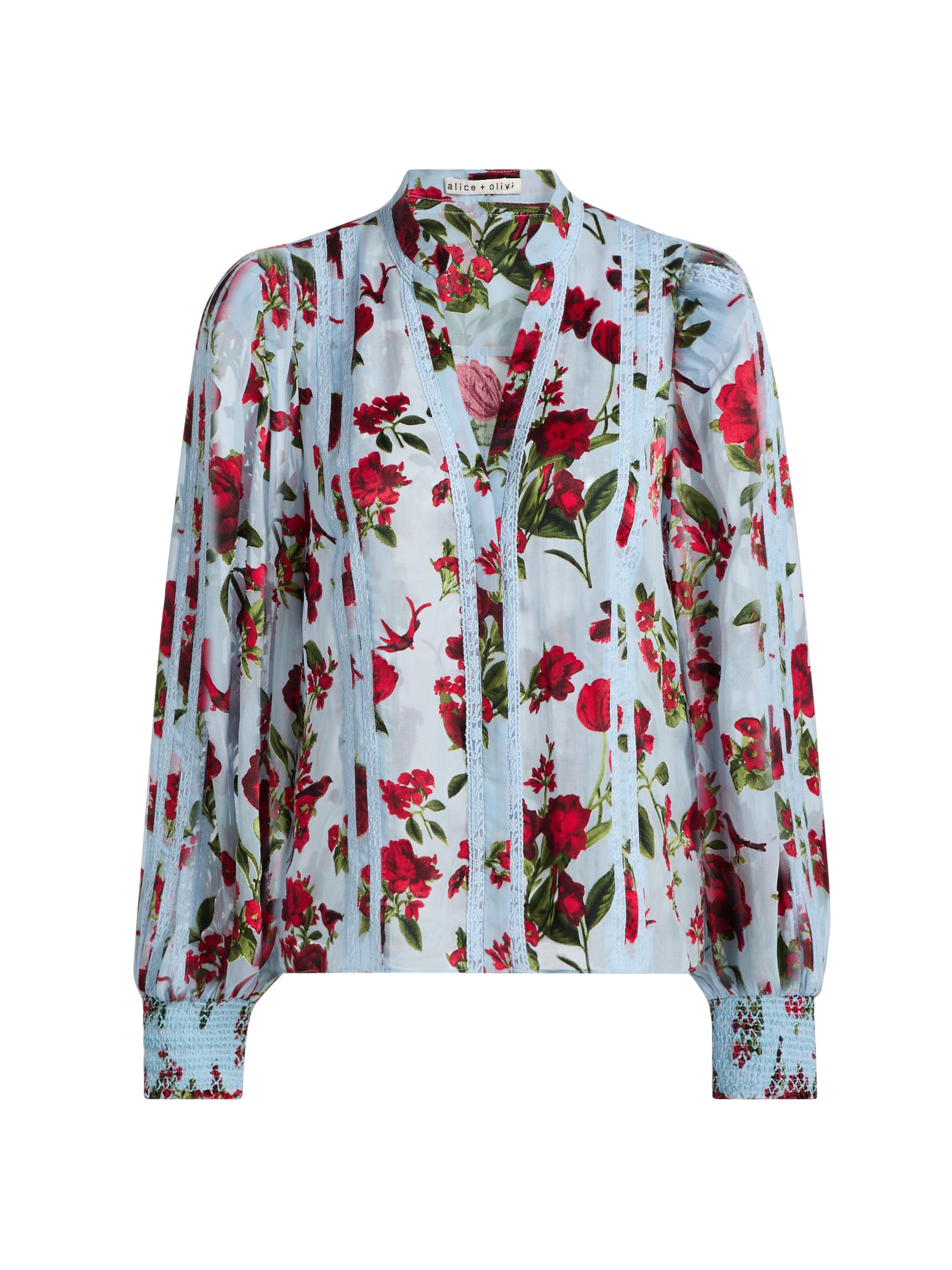 ALICE + OLIVIA Women's Arlette Floral Lace Blouse - American Beauty Carolina Blue