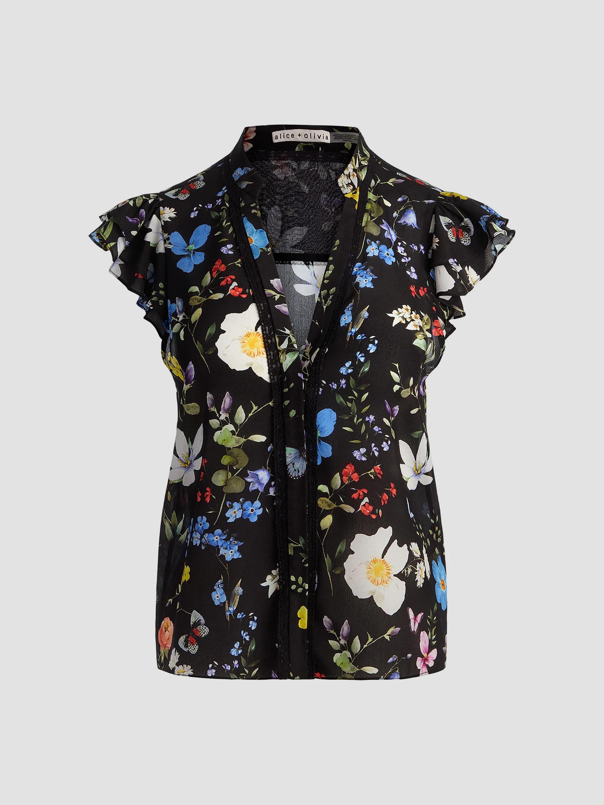 cavori Alice Blouse カラー：ブラック ALICE + OLIVIA Arlette Floral Silk Blouse | Saks Fifth Avenue
