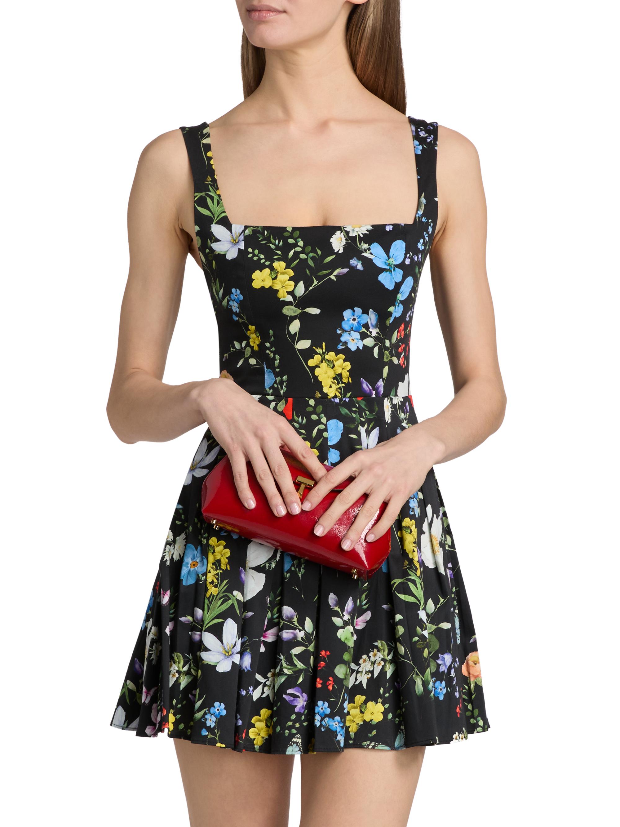 ALICE + OLIVIA Veda Floral Stretch-Cotton A-Line Minidress | Saks