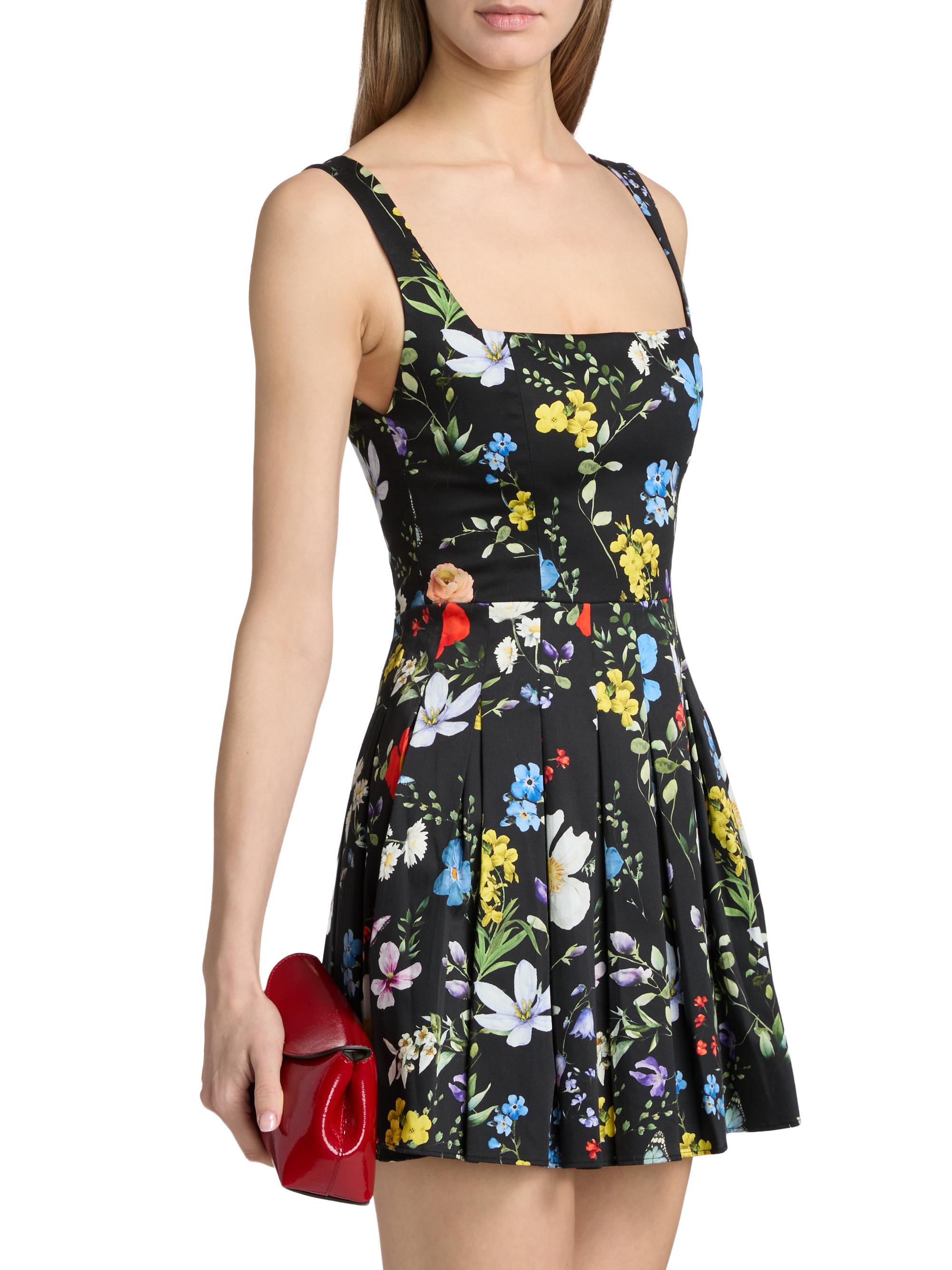 ALICE + OLIVIA Veda Floral Stretch-Cotton A-Line Minidress | Saks