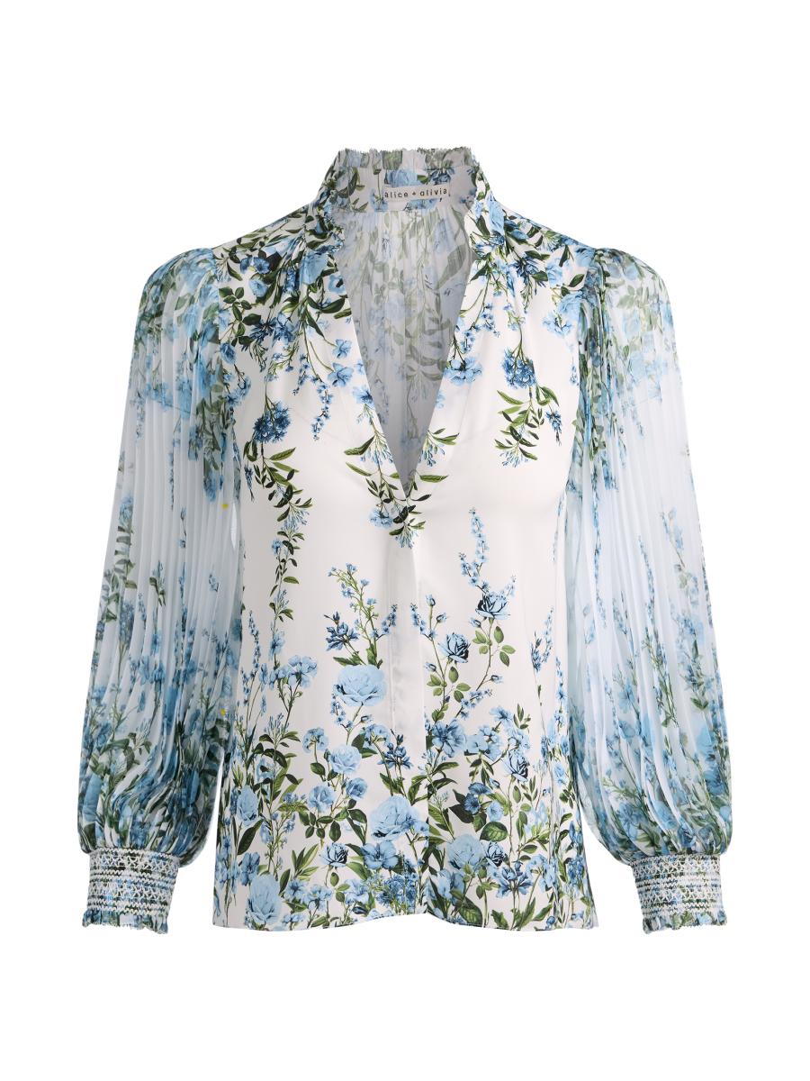 ALICE + OLIVIA Ilan Pleated Blouson-Sleeve Blouse | Saks Fifth Avenue