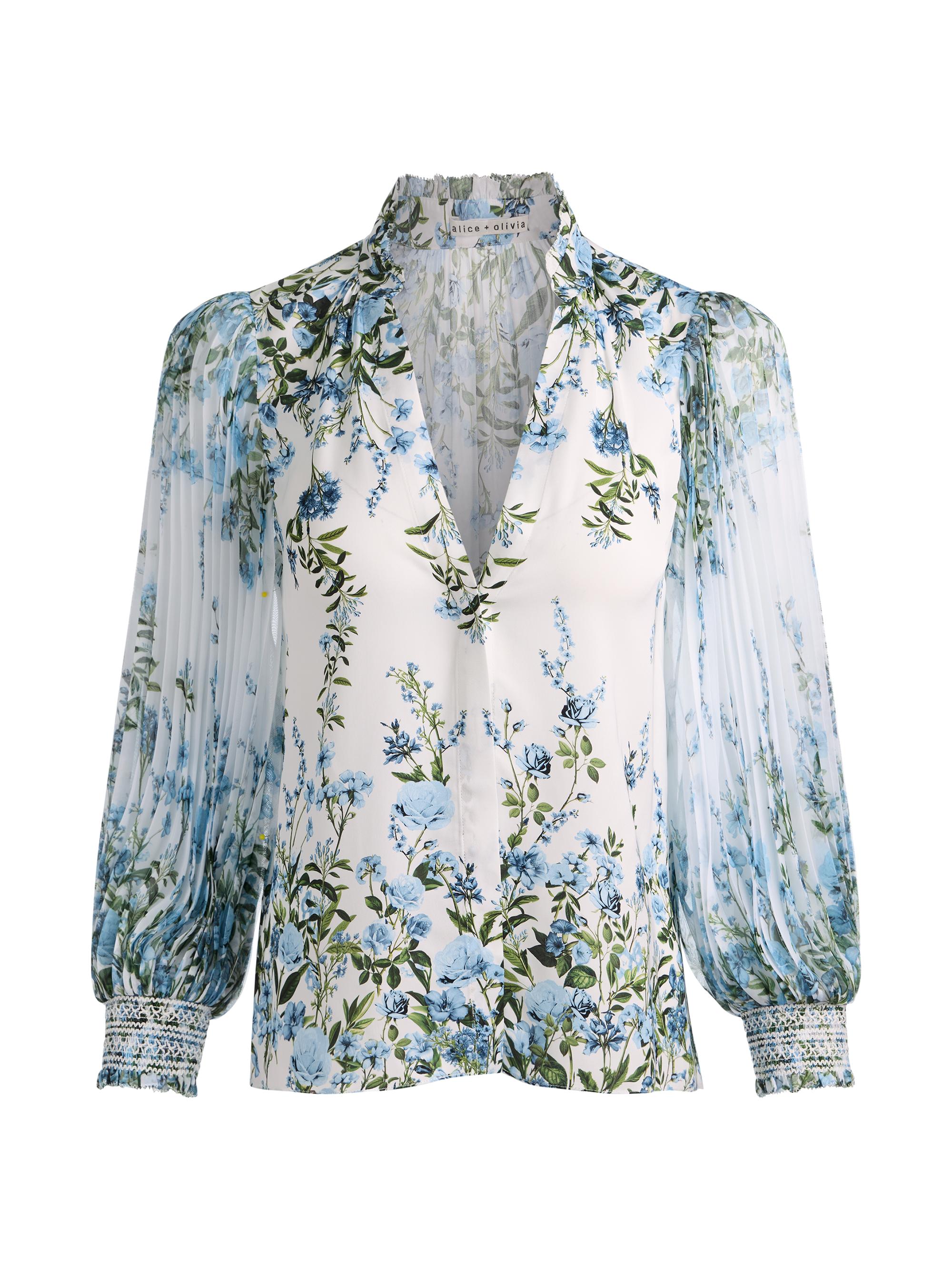 ALICE + OLIVIA Ilan Pleated Blouson-Sleeve Blouse | Saks Fifth Avenue