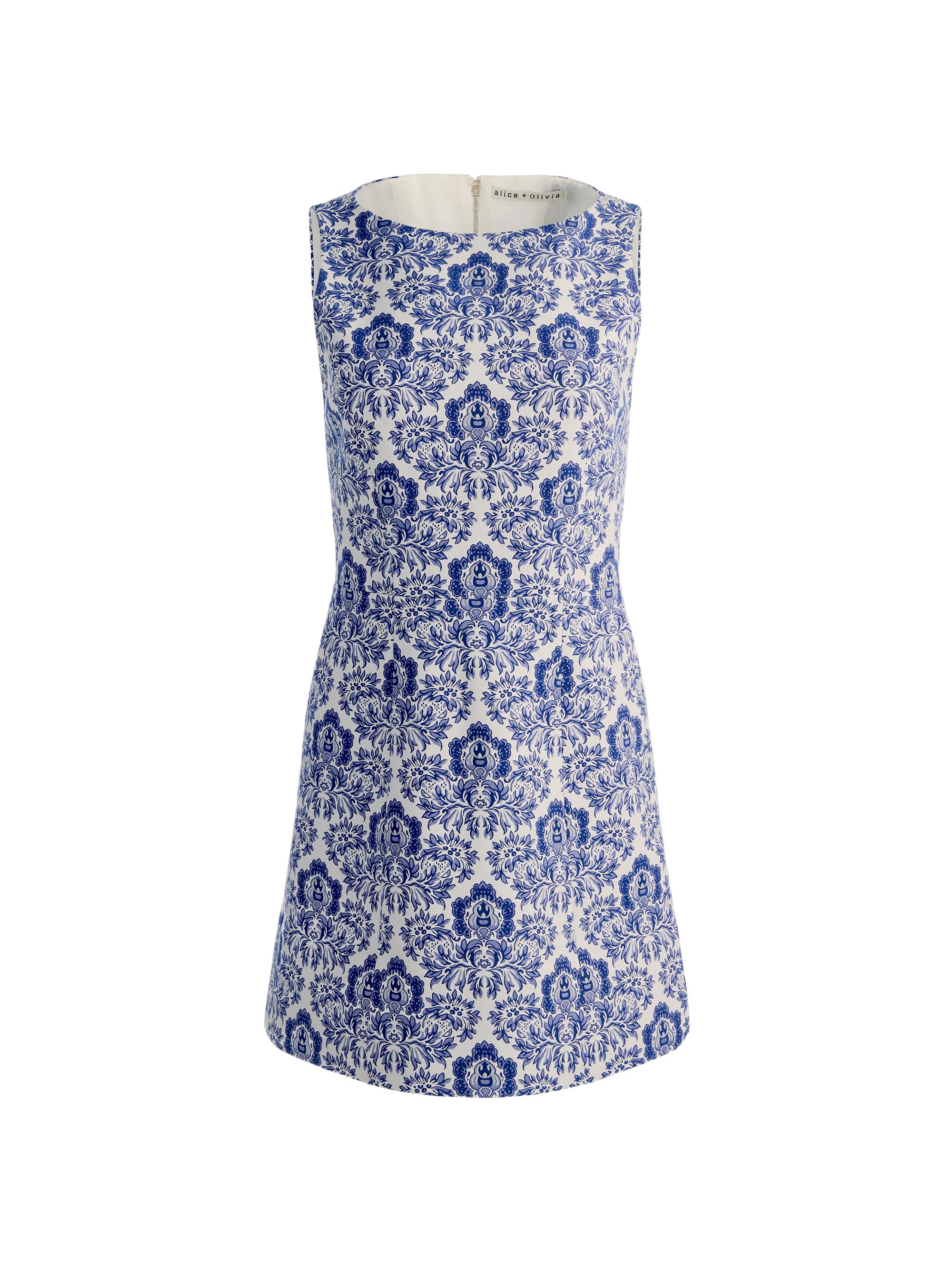 ALICE + OLIVIA Women's Eva Damask A-Line Minidress - Off White Twilight Blue Multi