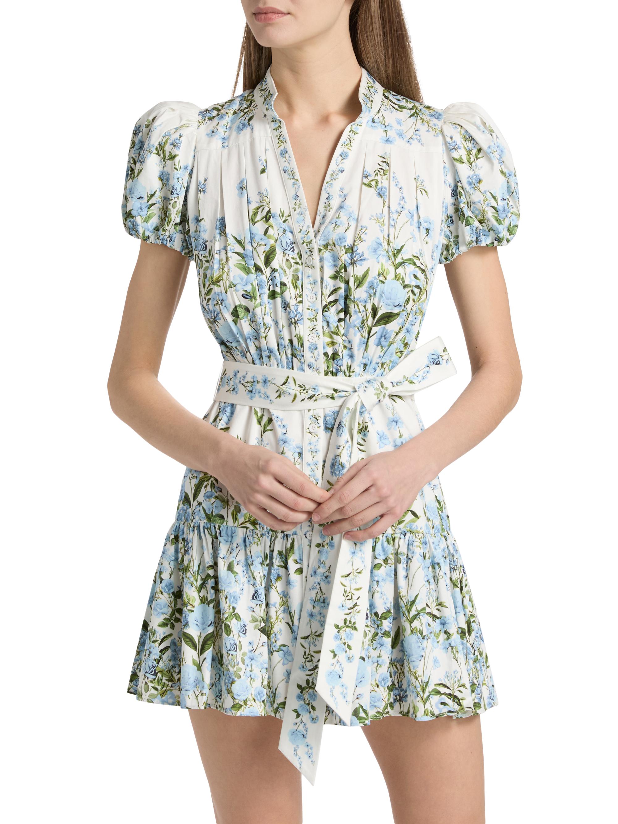 ALICE + OLIVIA Cora Floral Cotton Tiered Minidress | Saks Fifth Avenue