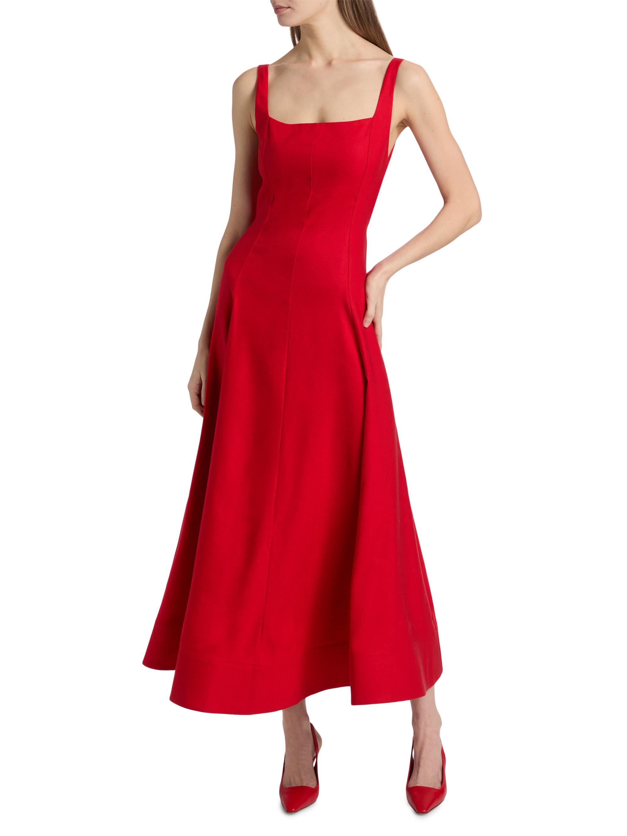 ALICE + OLIVIA Polly Linen-Blend Tie-Back Midi-Dress | Saks Fifth