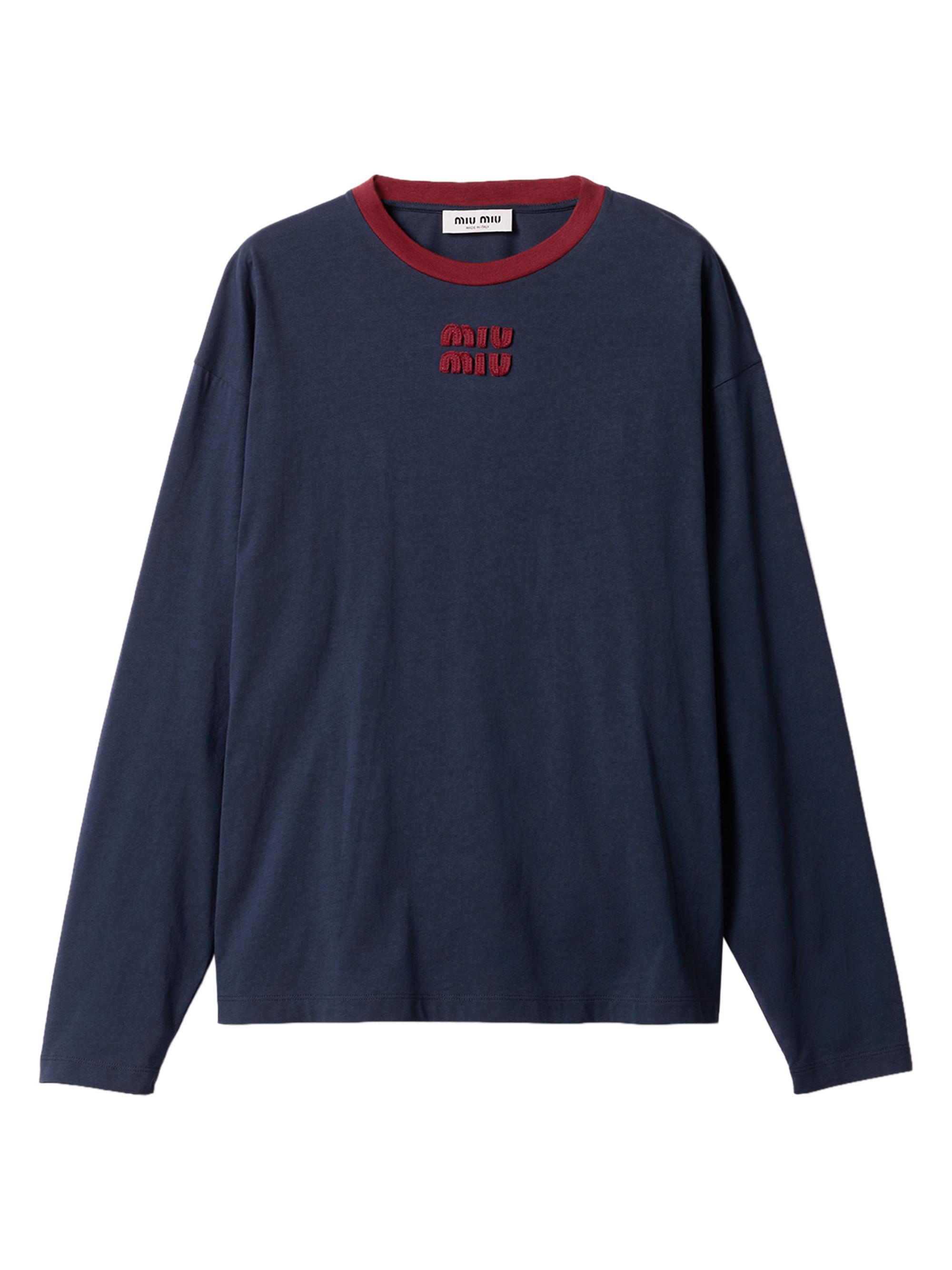 Miu Miu Women's Long-Sleeved Cotton Jersey T-Shirt - Blue