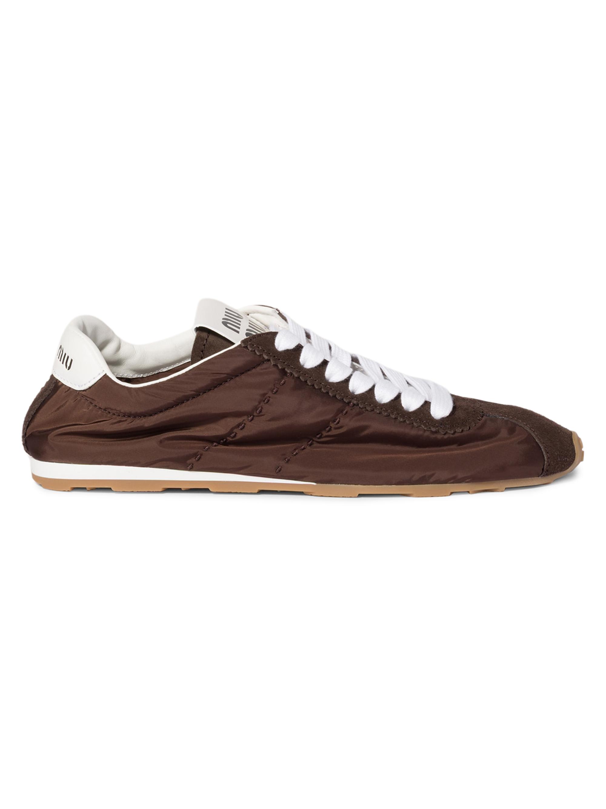 Miu Miu Women's Plume Technical Fabric and Suede Sneakers - Brown