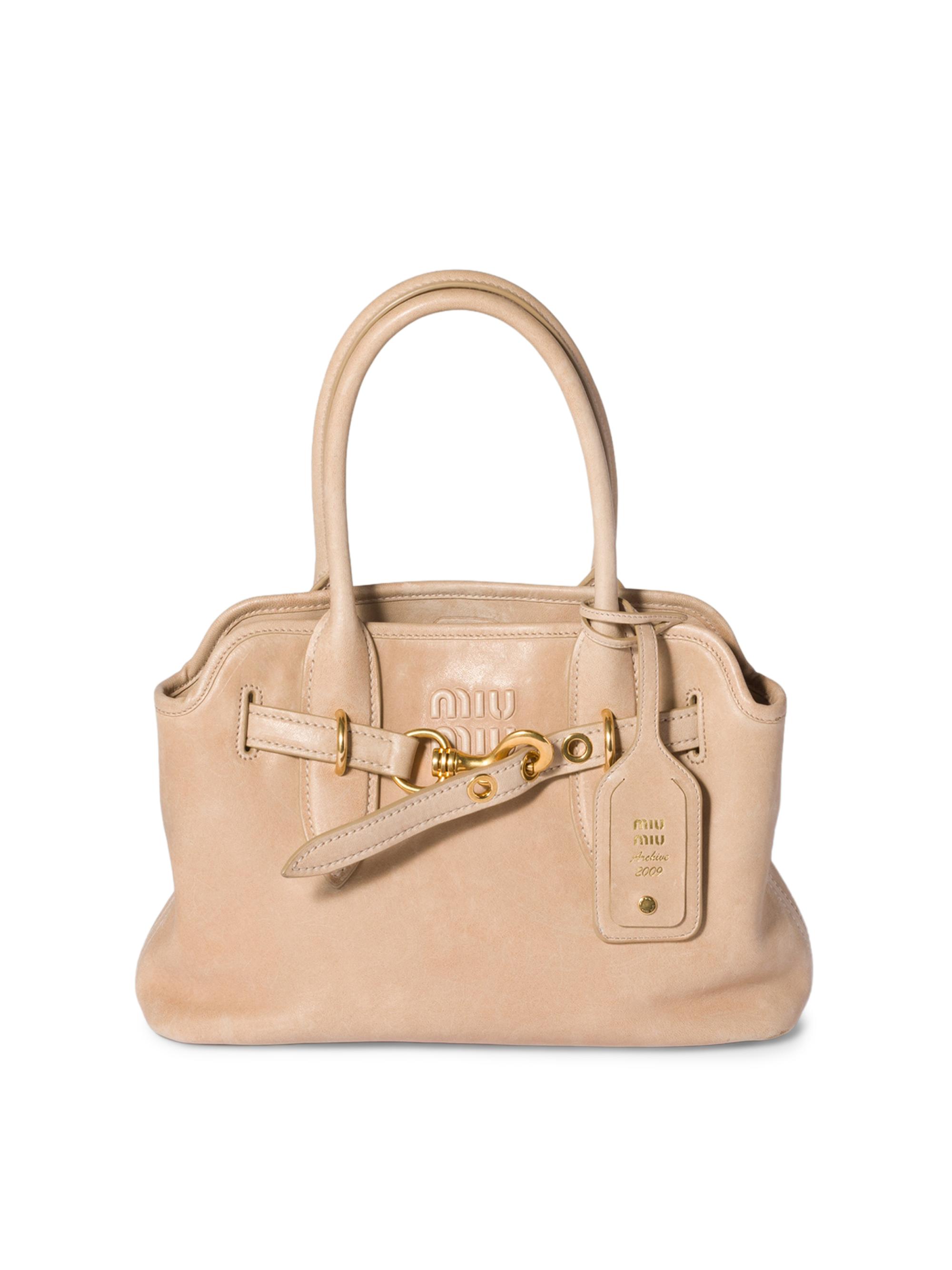 Miu Miu Women's Aventure Nappa Leather Top Handle Bag - Beige Khaki