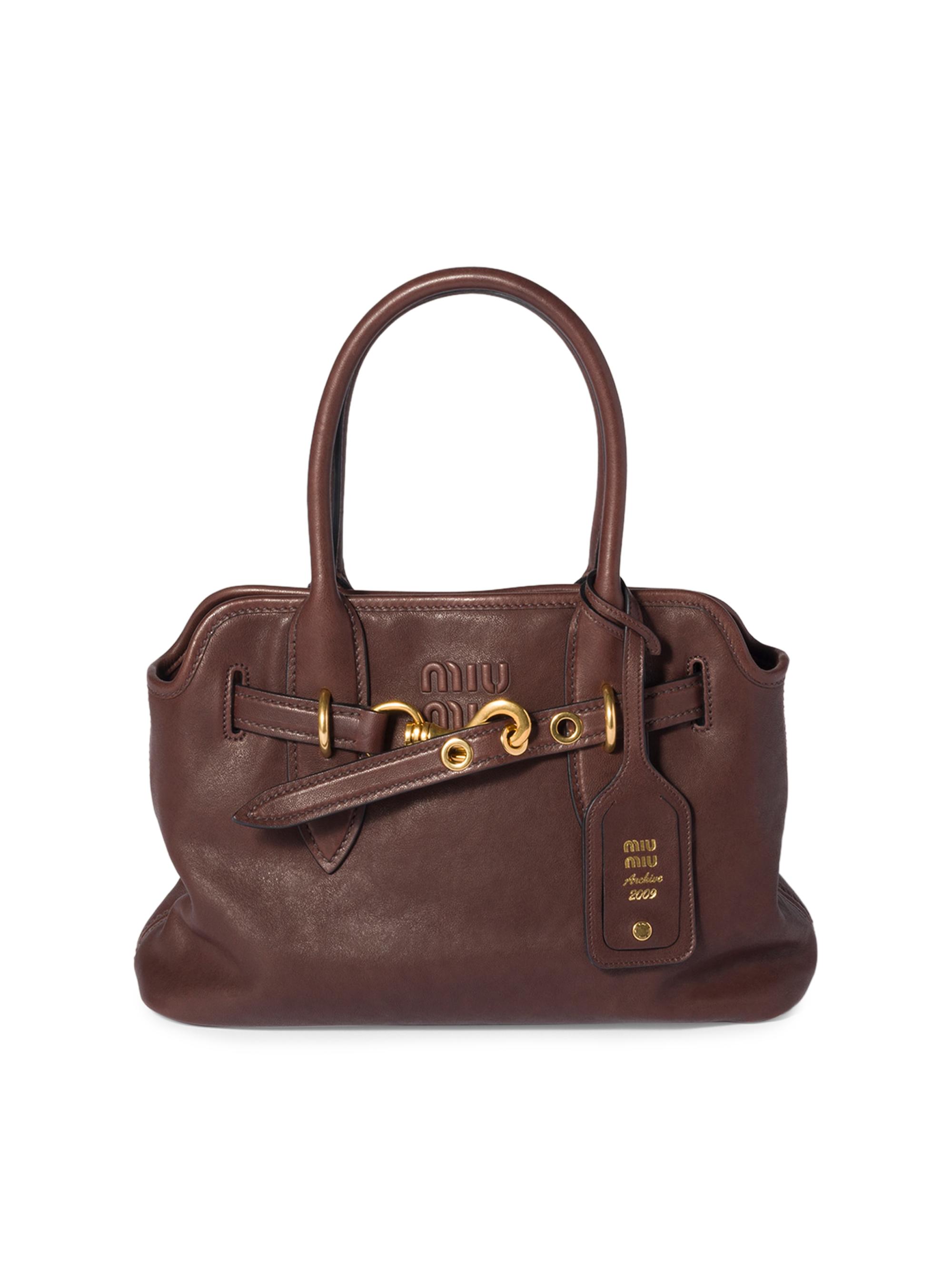 Miu Miu Women's Aventure Nappa Leather Top Handle Bag - Dark Brown