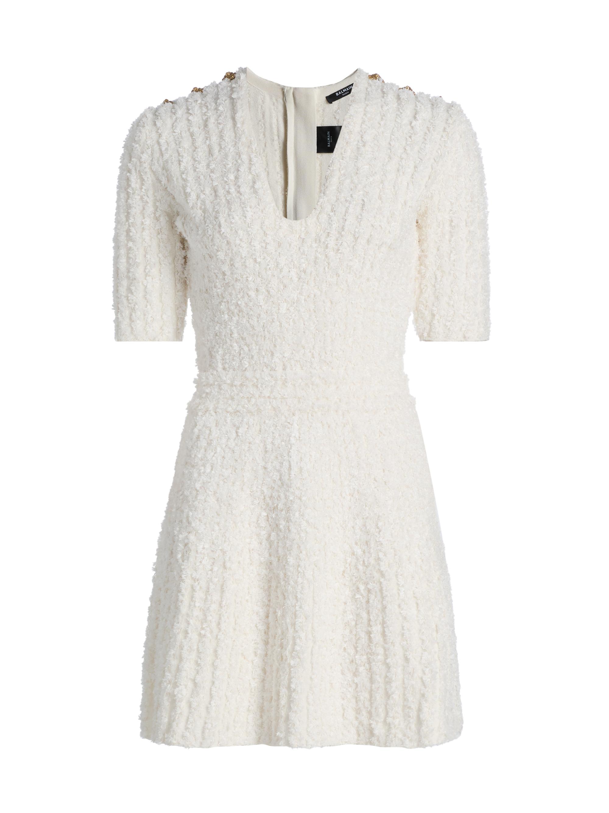 Balmain Women's Buttoned Knit Tweed Minidress - Oka Naturel